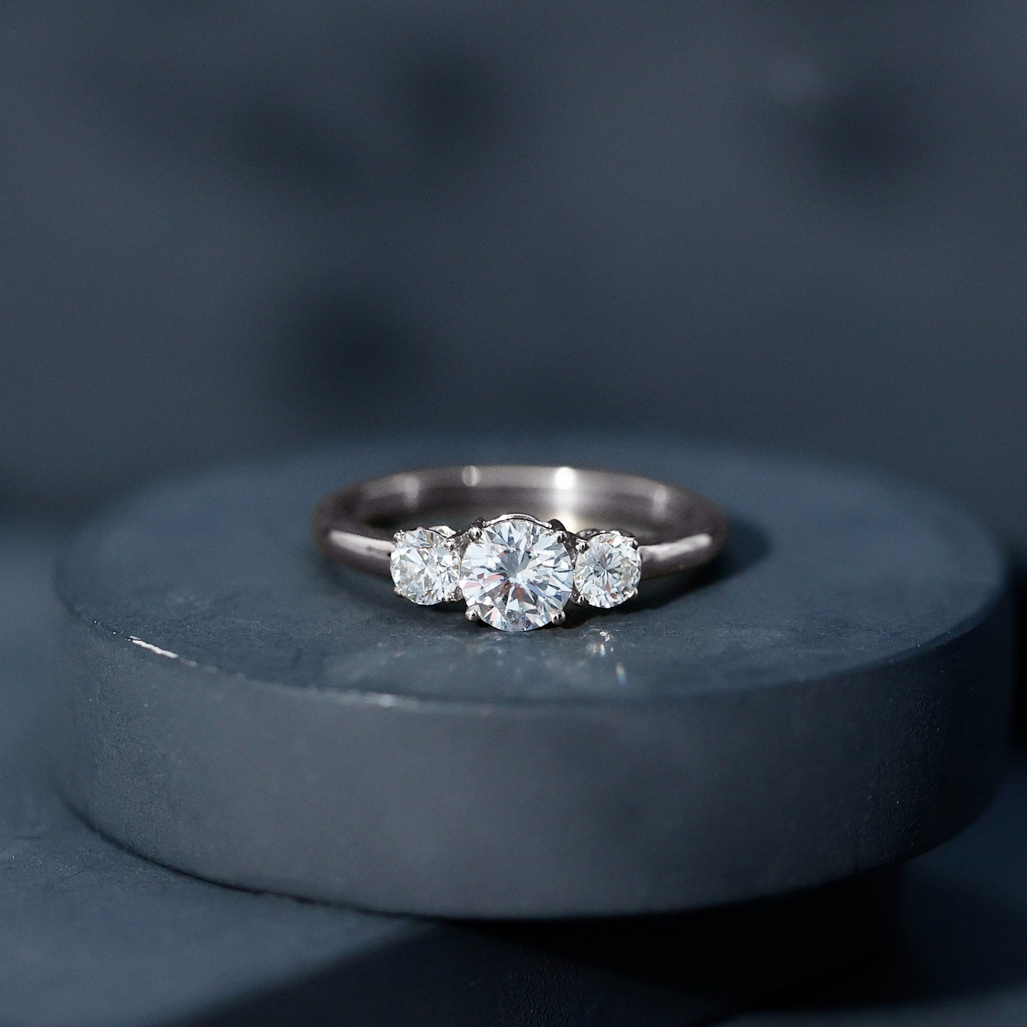 Round Cut Lab Grown Diamond 3 Stone Ring For Women