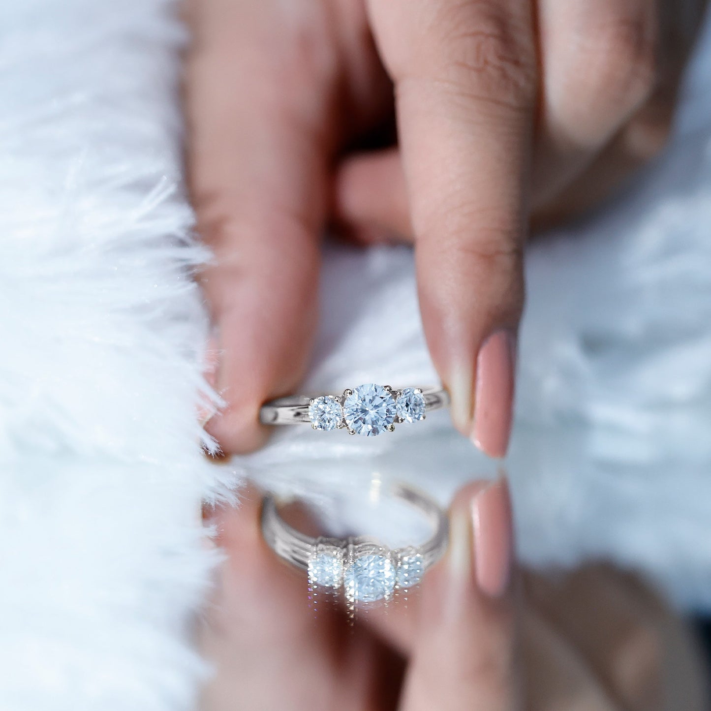 Round Cut Lab Grown Diamond 3 Stone Ring For Women