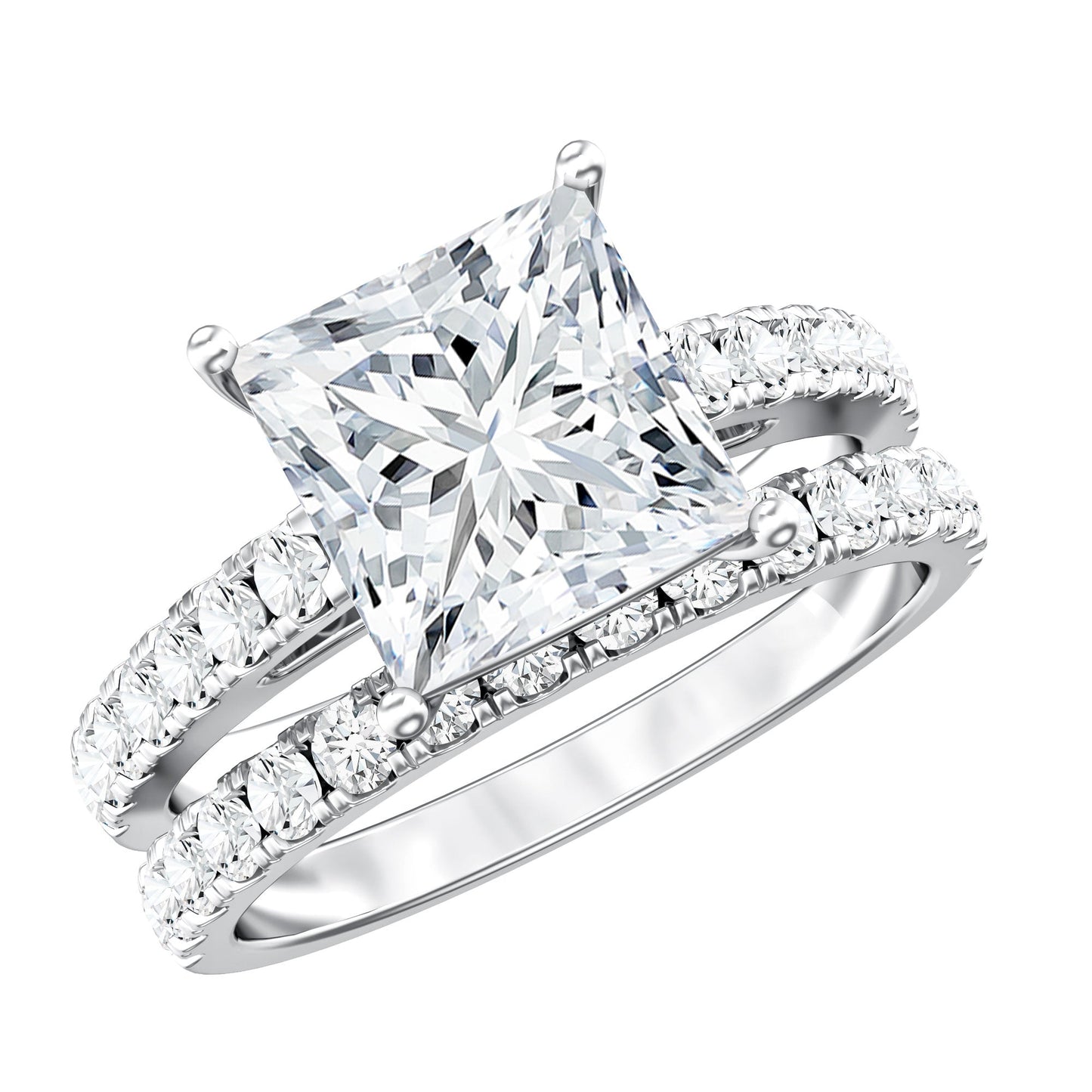 IGI Certified 1 Carat Lab Grown Diamond Princess Cut Engagement Ring with Band