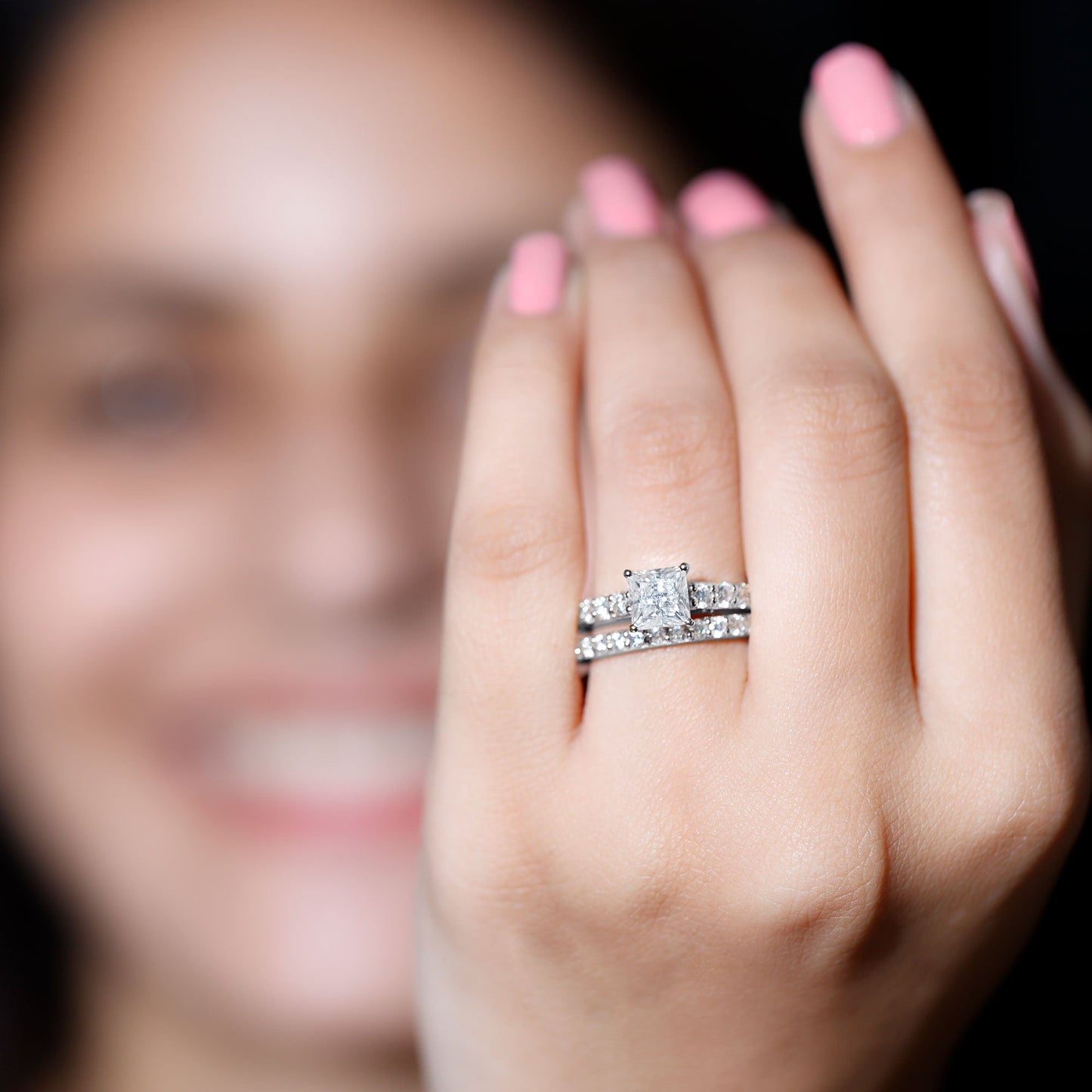 IGI Certified 1 Carat Lab Grown Diamond Princess Cut Engagement Ring with Band