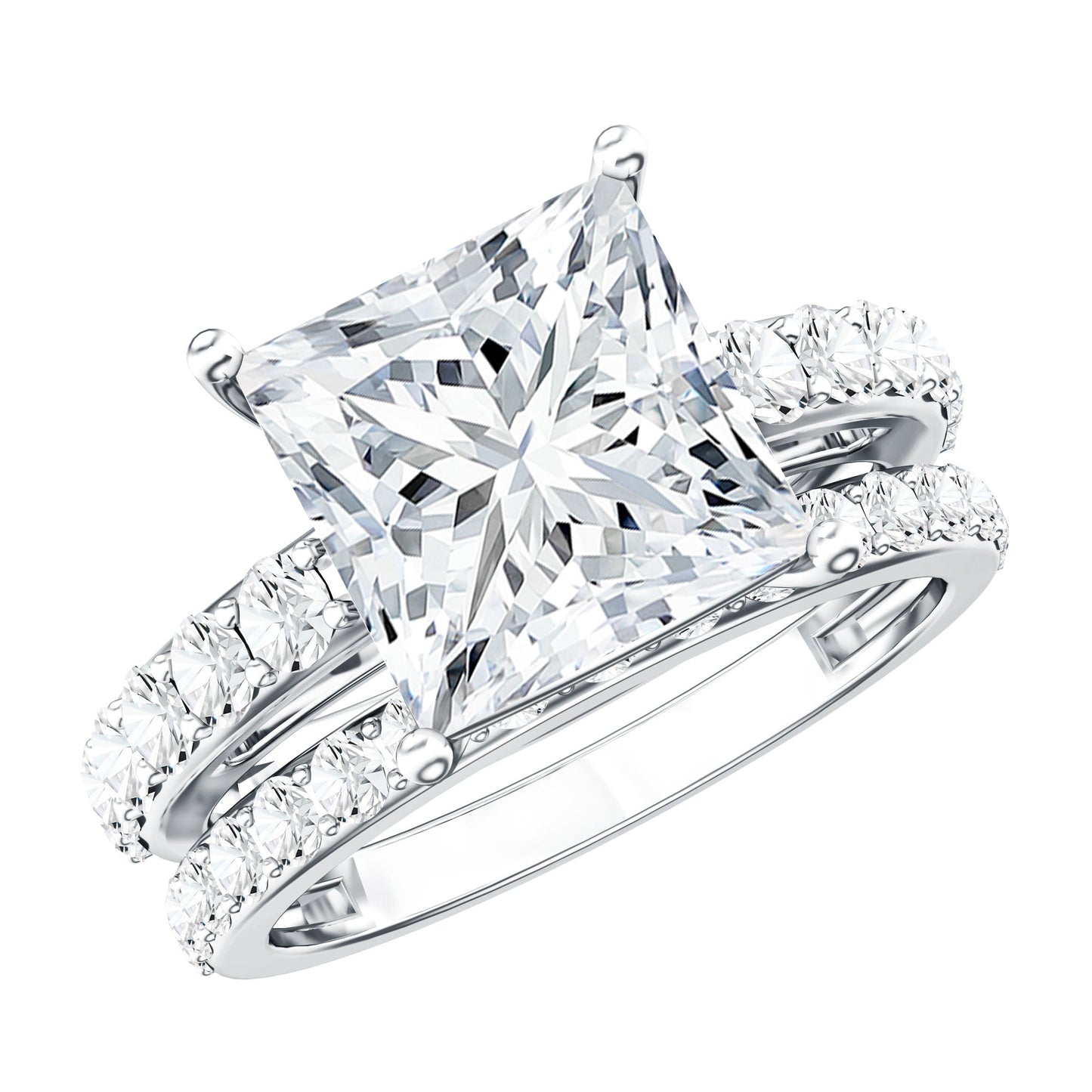 4 Carat IGI Certified Lab Grown Diamond Princess Cut Bridal Ring Set