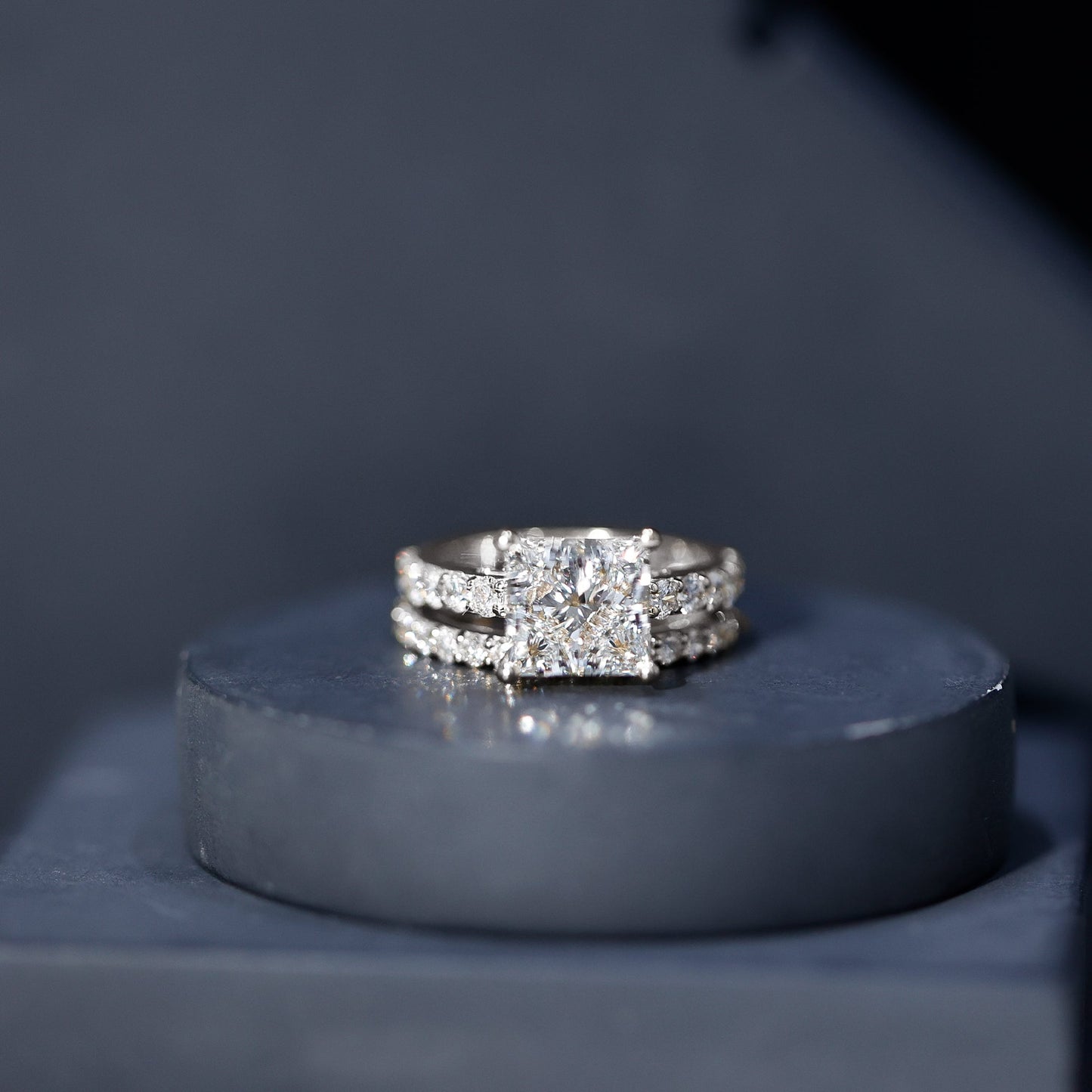 4 Carat IGI Certified Lab Grown Diamond Princess Cut Bridal Ring Set
