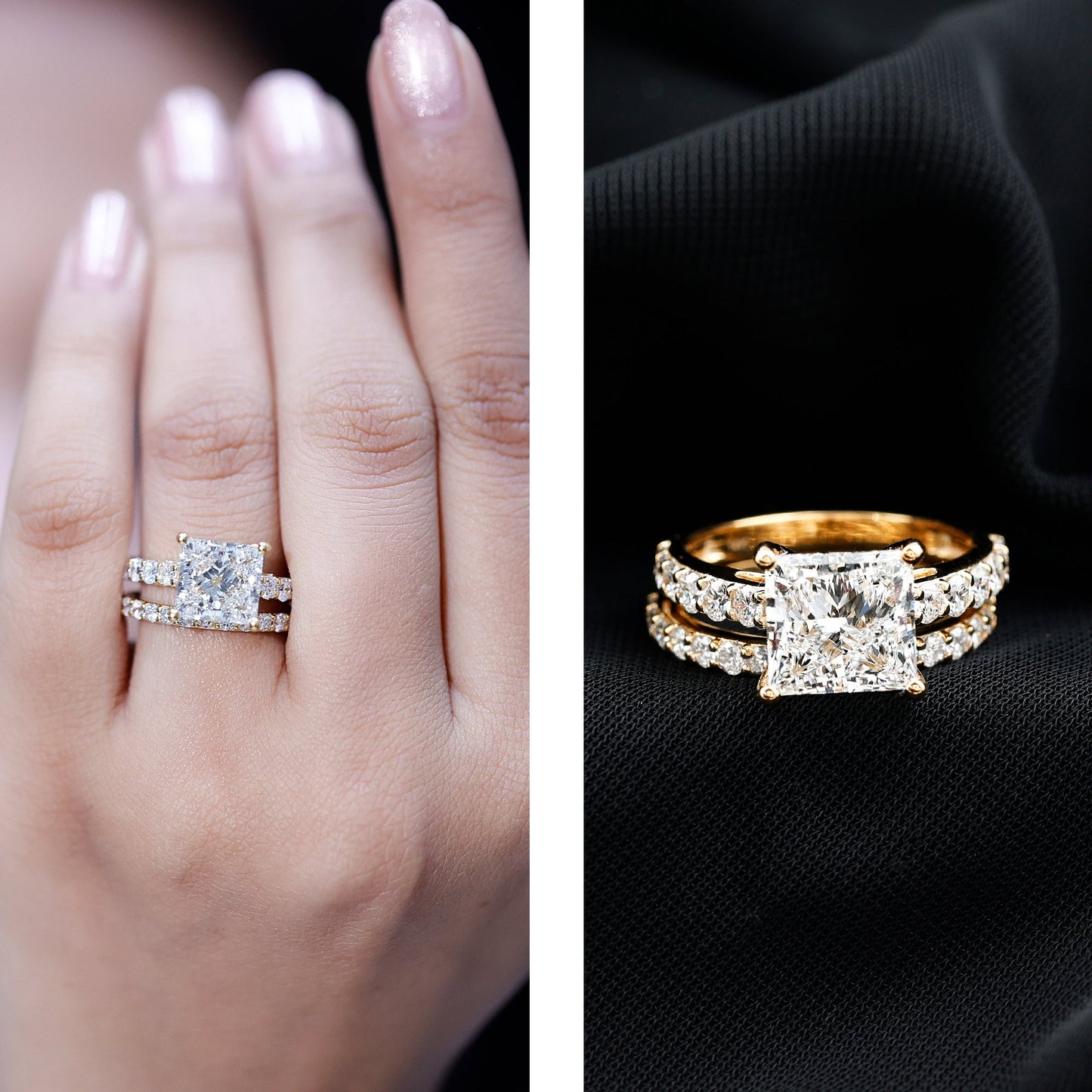4 Carat IGI Certified Lab Grown Diamond Princess Cut Bridal Ring Set