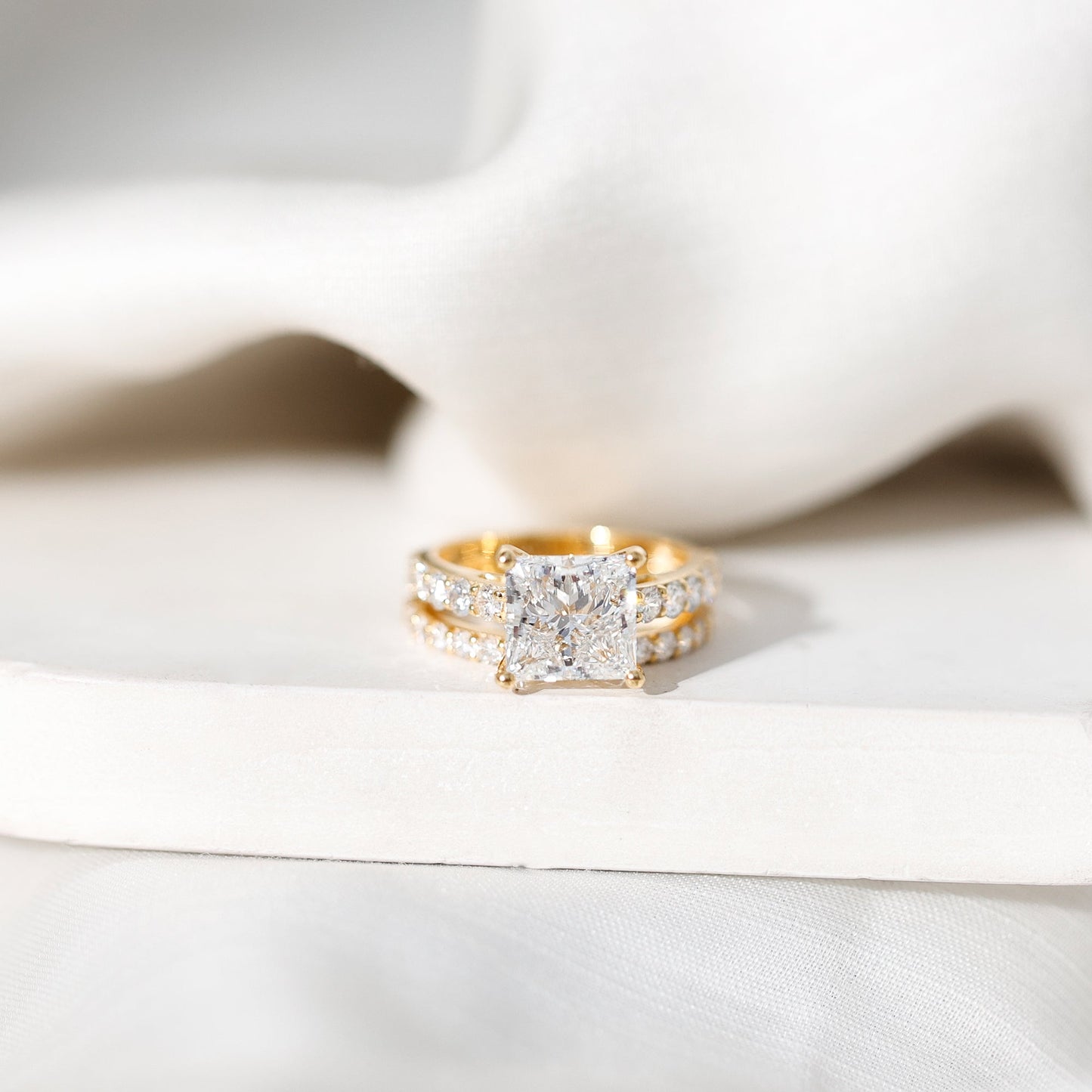 4 Carat IGI Certified Lab Grown Diamond Princess Cut Bridal Ring Set