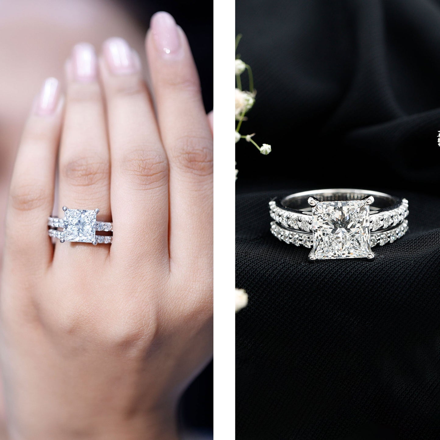 5 Carat IGI Certified Princess Cut Lab Diamond Engagement Ring with Band