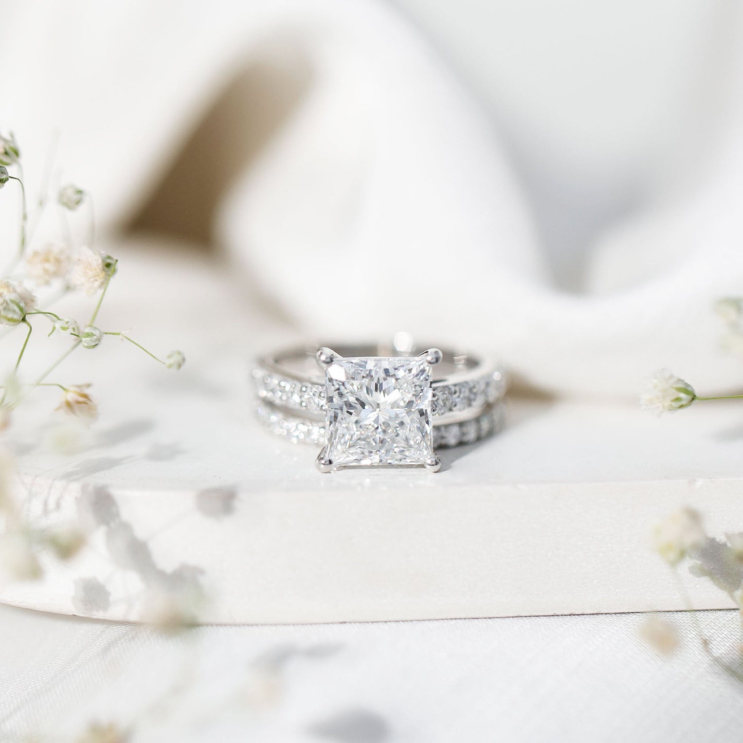 5 Carat IGI Certified Princess Cut Lab Diamond Engagement Ring with Band