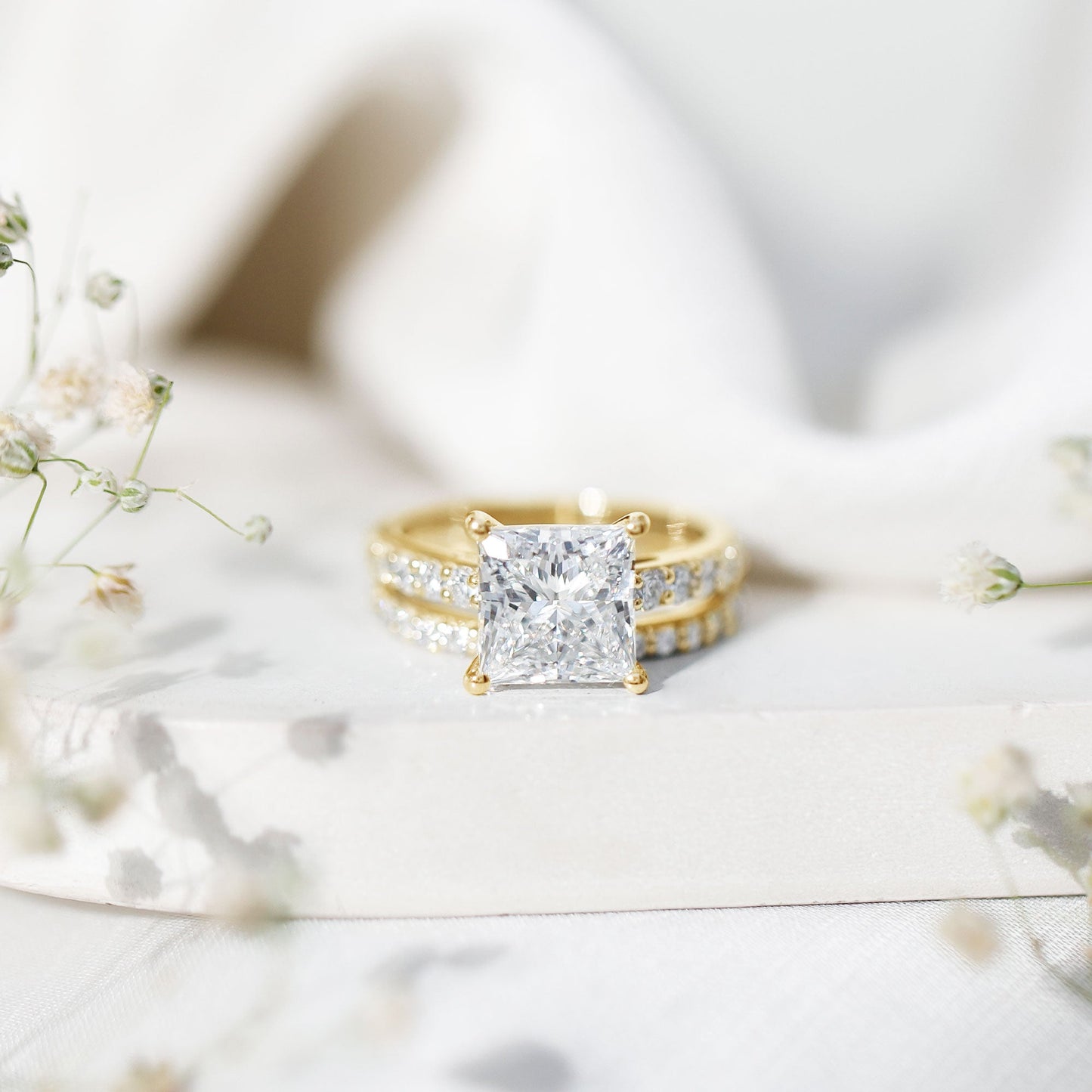 5 Carat IGI Certified Princess Cut Lab Diamond Engagement Ring with Band