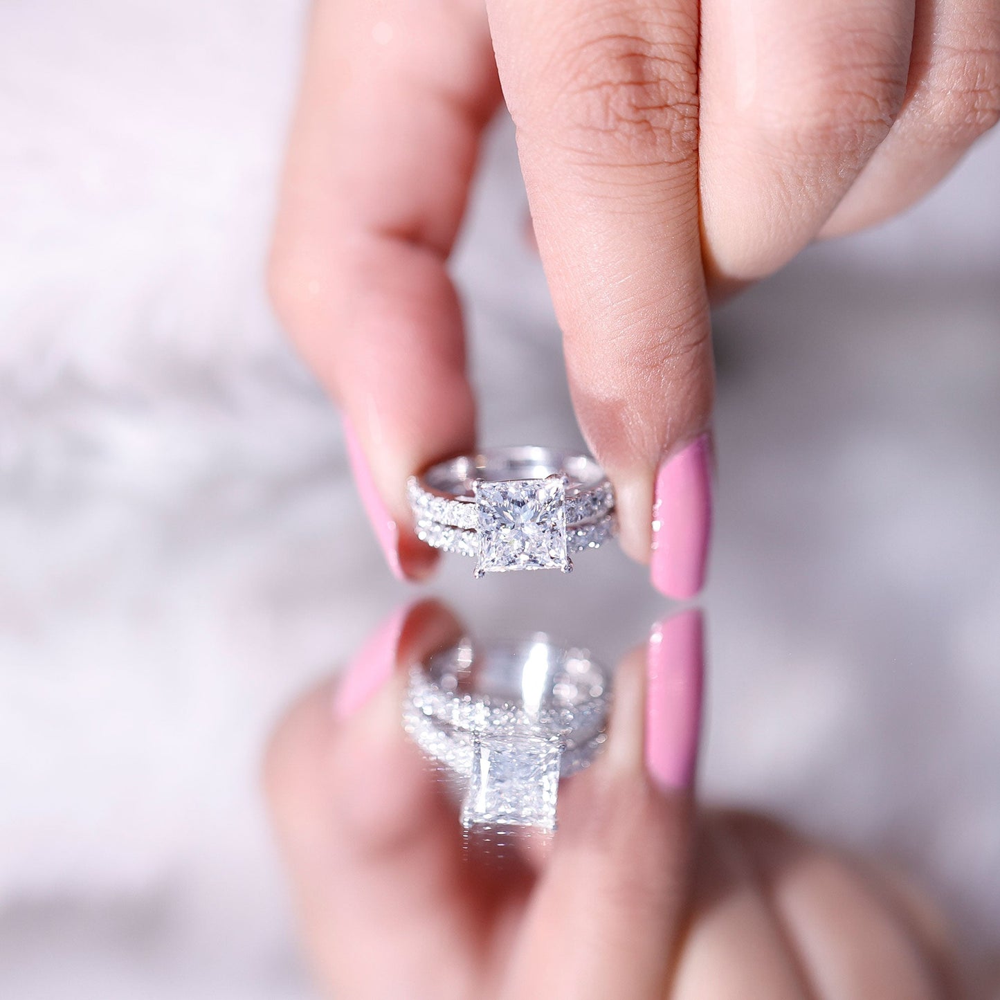 IGI Certified 2 Carat Lab Grown Diamond Princess Cut Bridal Ring Set