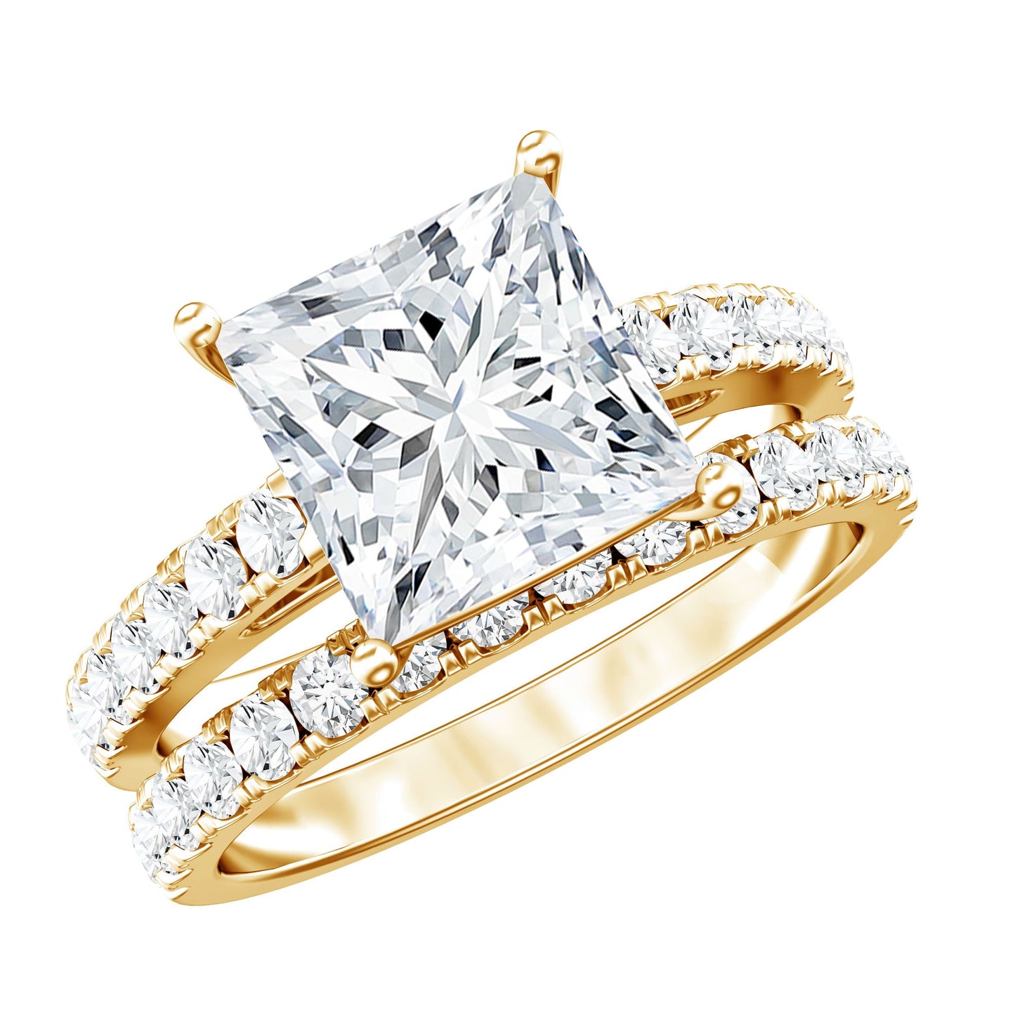 IGI Certified 2 Carat Lab Grown Diamond Princess Cut Bridal Ring Set