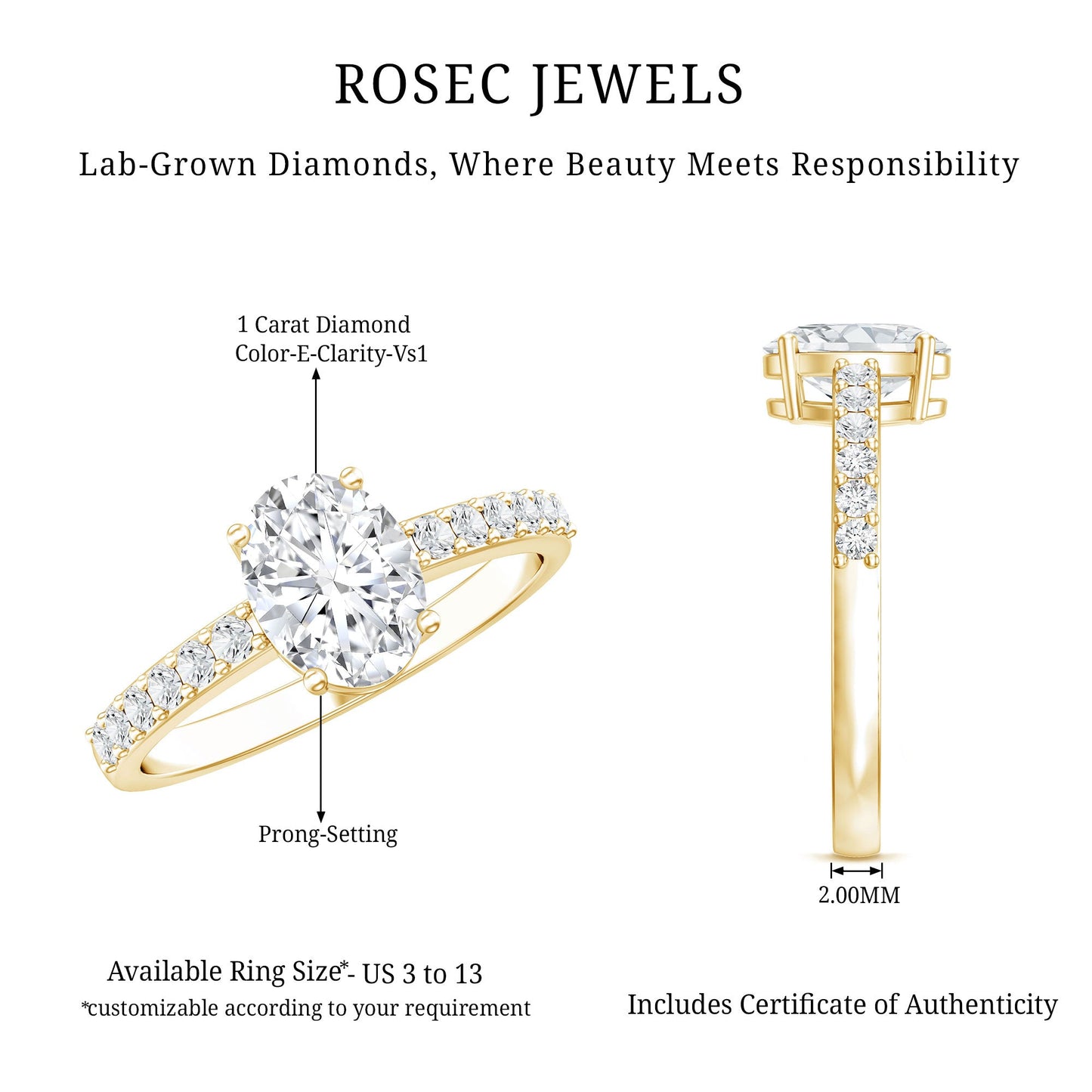 1 Carat Oval Shaped Lab Grown Diamond Engagement Ring with IGI Certificate