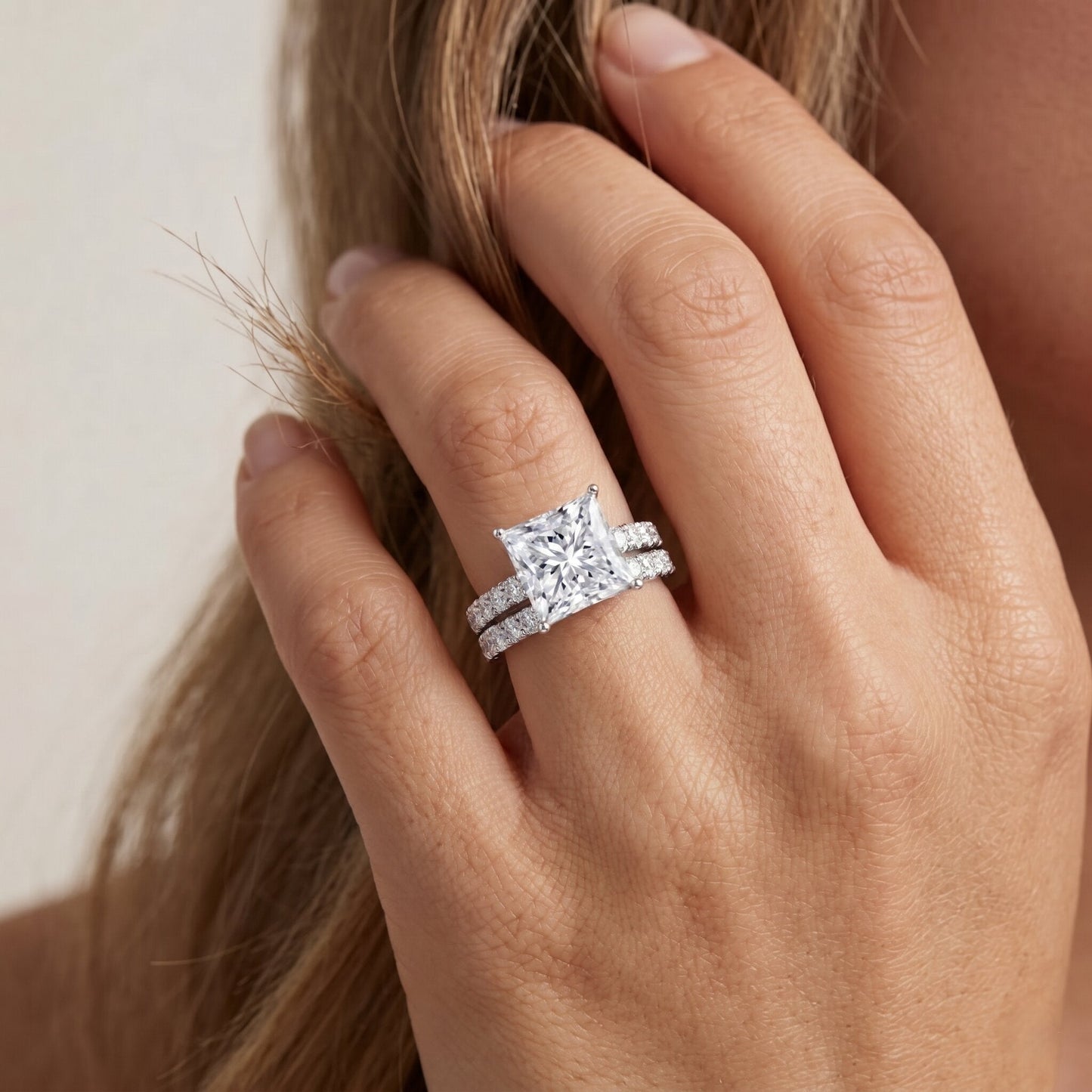 IGI Certified 3 Carat Princess Cut Lab Grown Diamond Wedding Ring Set