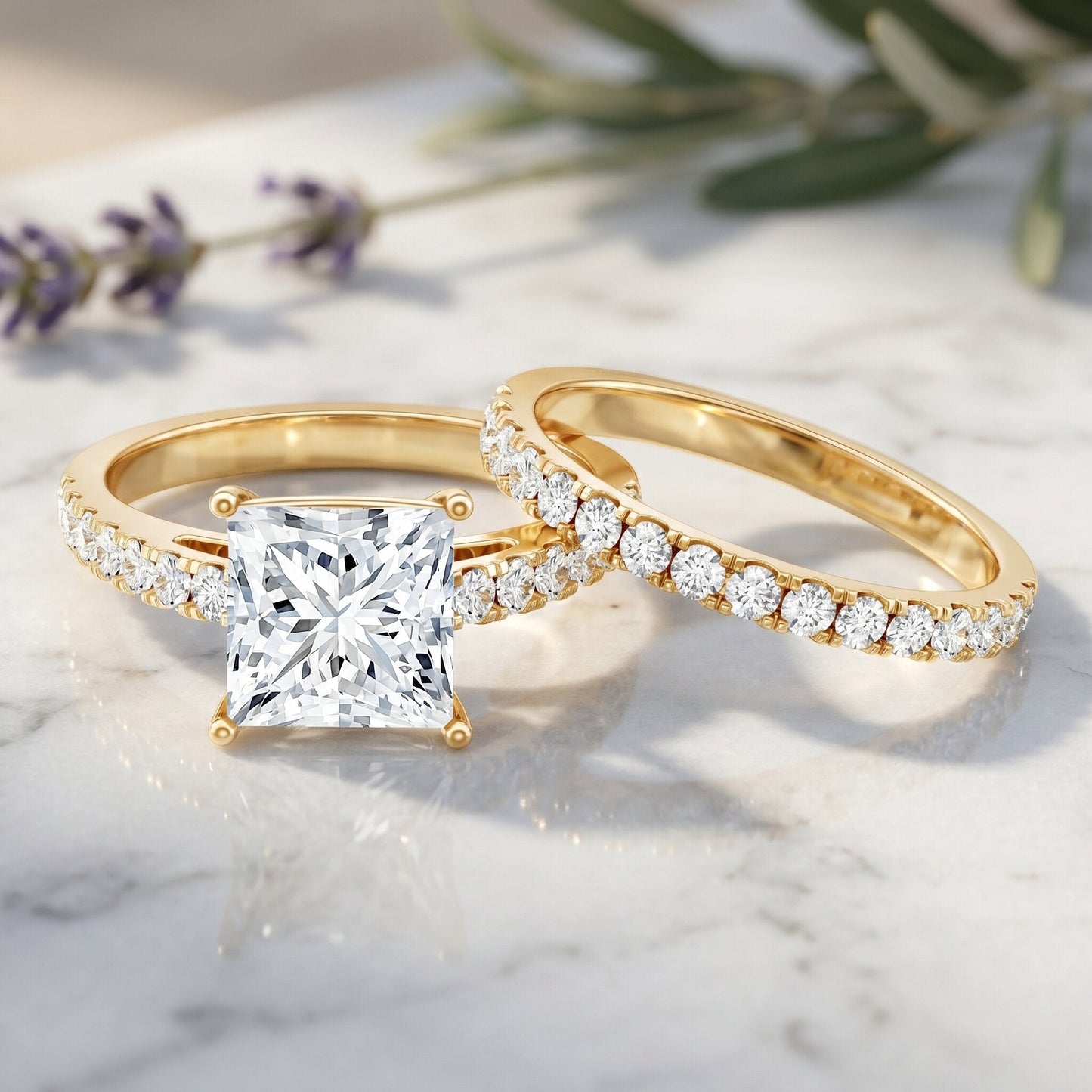 IGI Certified 3 Carat Princess Cut Lab Grown Diamond Wedding Ring Set