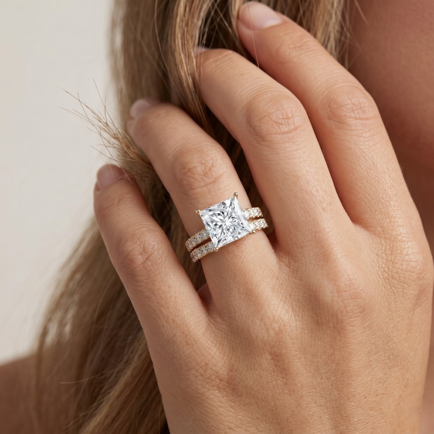 IGI Certified 3 Carat Princess Cut Lab Grown Diamond Wedding Ring Set