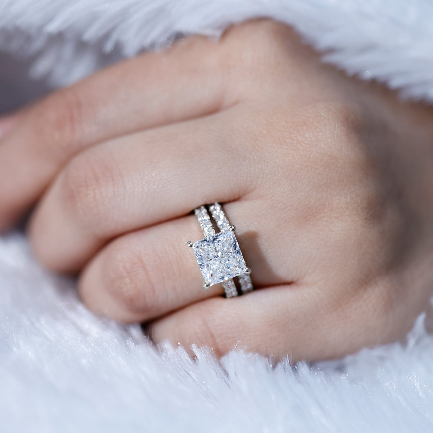 IGI Certified 4 Carat Princess Cut Lab Grown Diamond Engagement Ring With Wedding Band