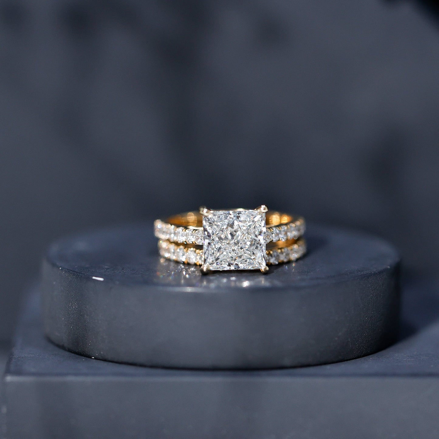 IGI Certified 4 Carat Princess Cut Lab Grown Diamond Engagement Ring With Wedding Band