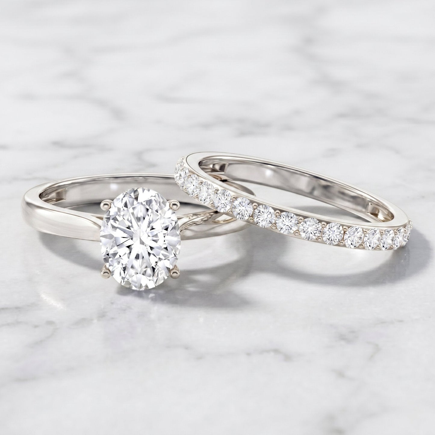 IGI Certified 2 Carat Oval Lab Grown Diamond Bridal Ring Set of 2