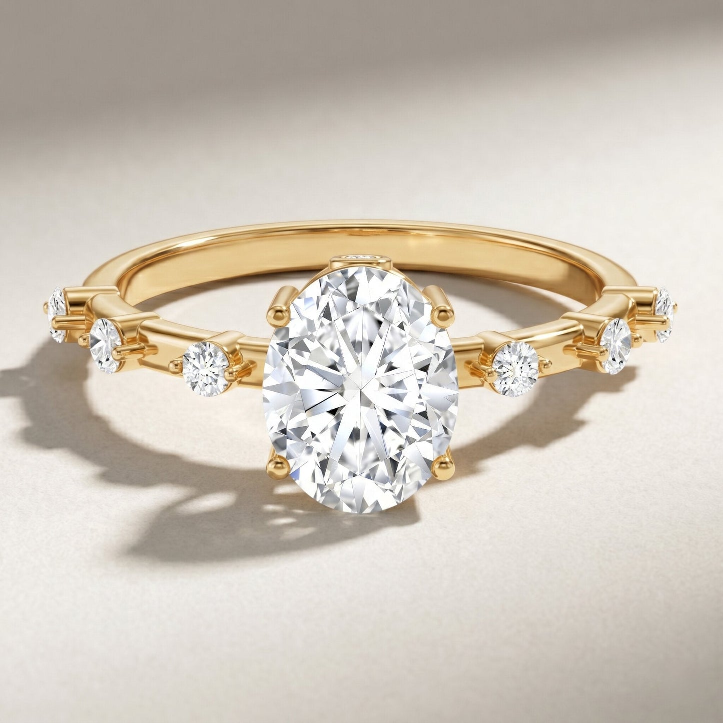 IGI Certified 2 Carat Lab Grown Diamond Oval Engagement Ring with Spaced Accent