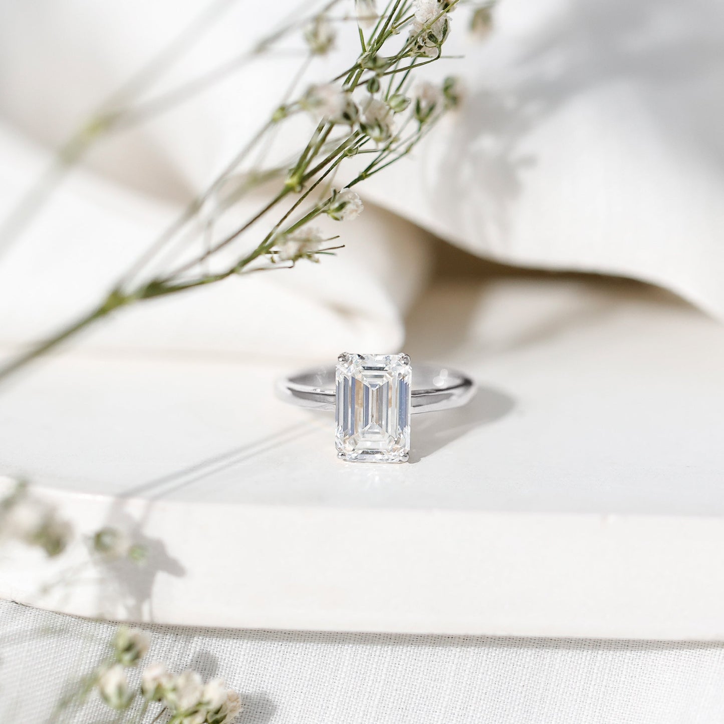 IGI Certified Emerald Cut Lab Grown Diamond 3 Carat Engagement Ring