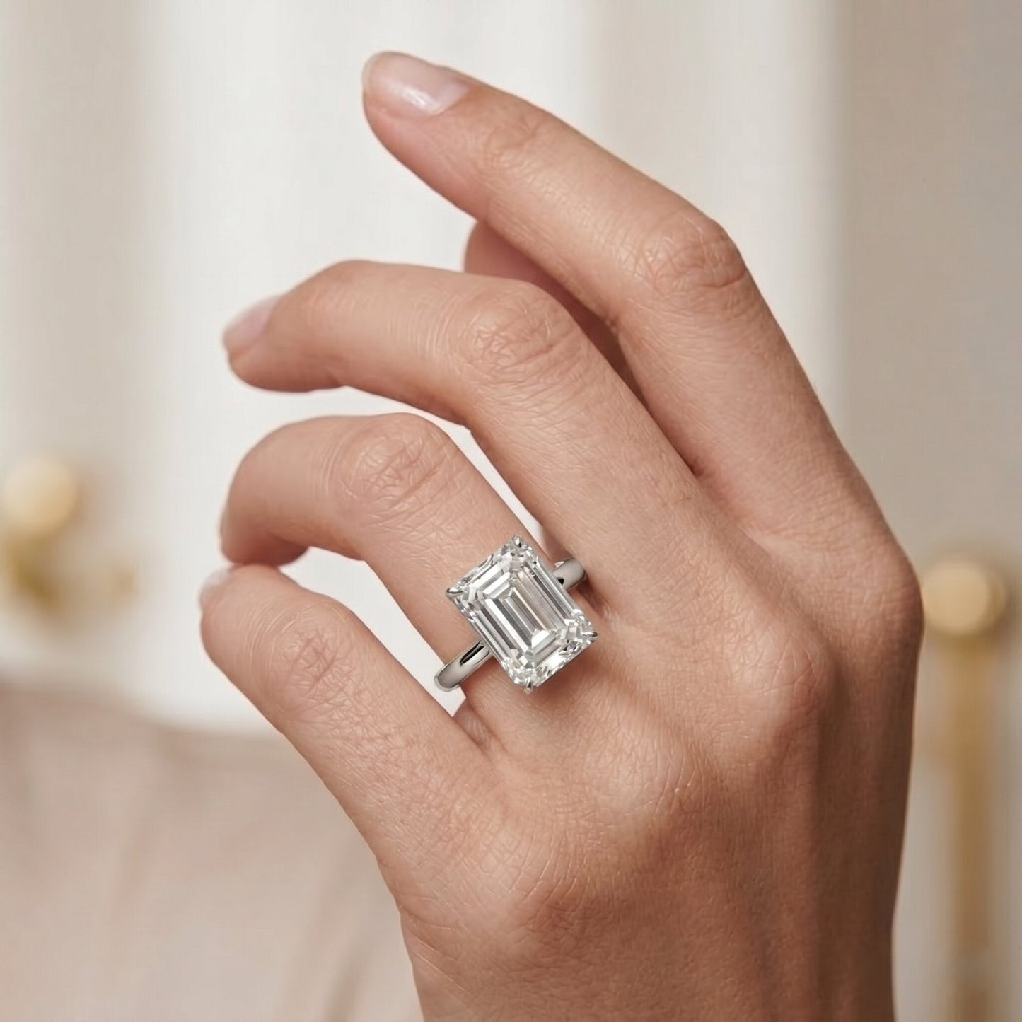 IGI Certified Emerald Cut Lab Grown Diamond 3 Carat Engagement Ring