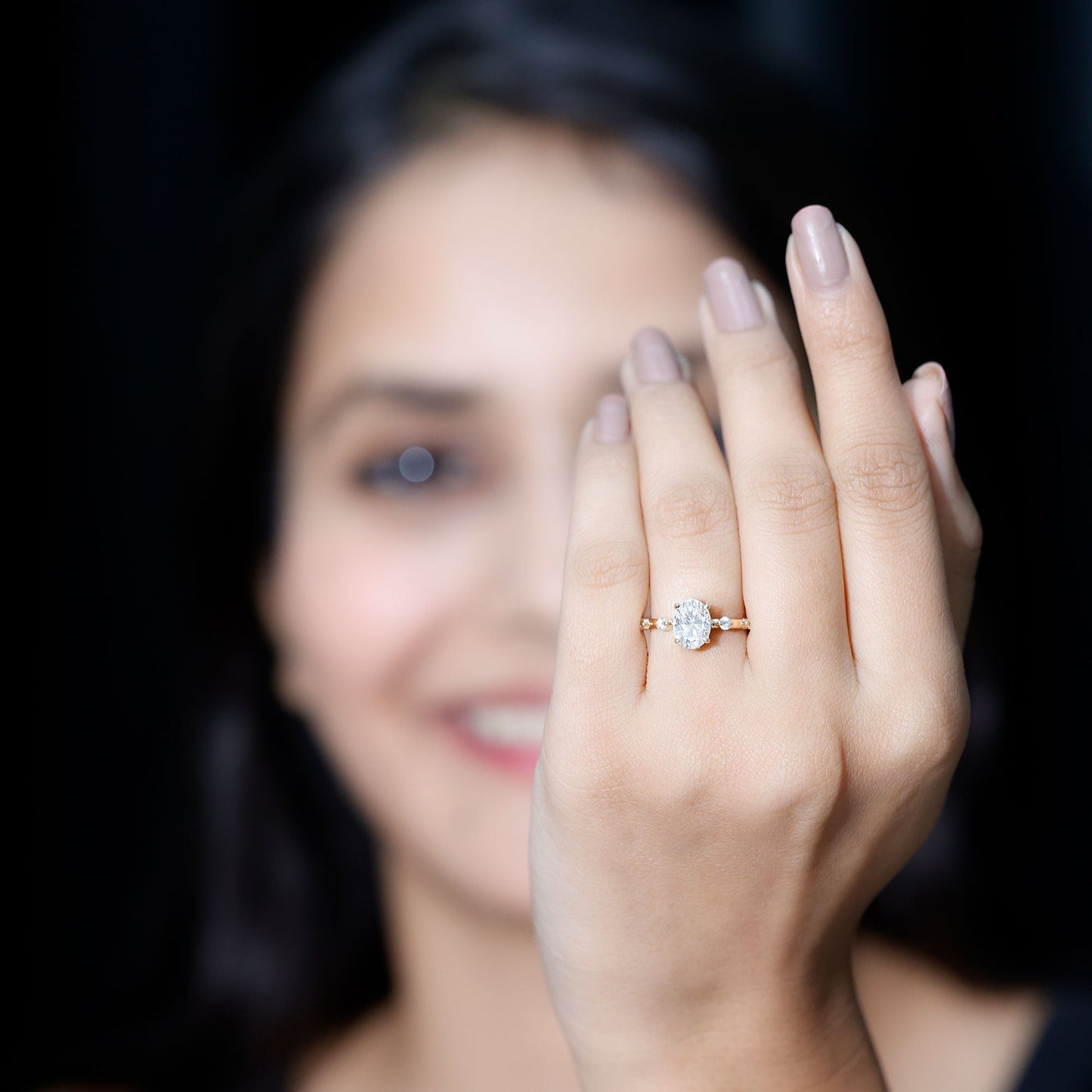 IGI Certified 1 Carat Oval Lab Grown Diamond Engagement Ring with Spaced Accent