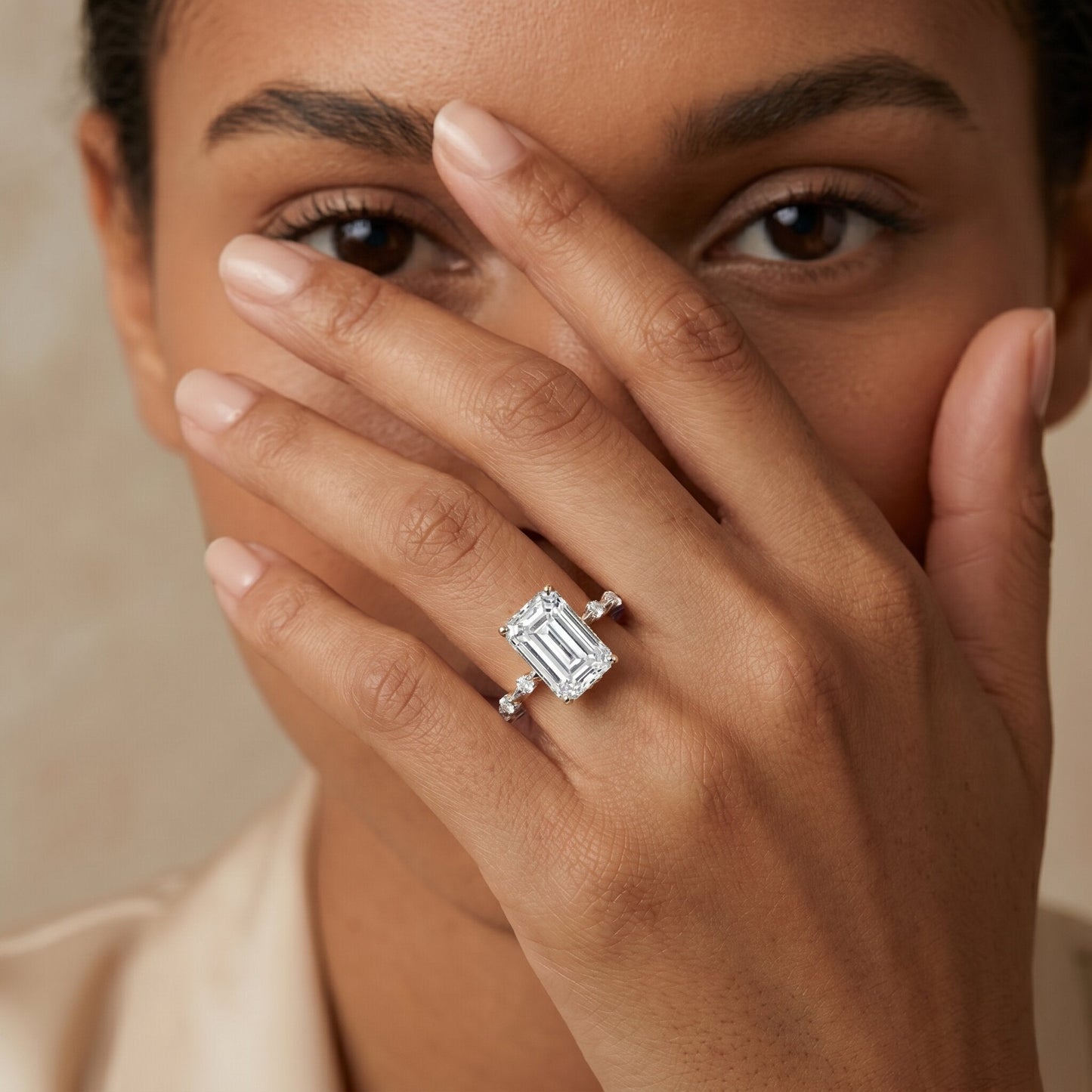 IGI Certified 3 Carat Emerald Cut Lab Grown Diamond Engagement Ring