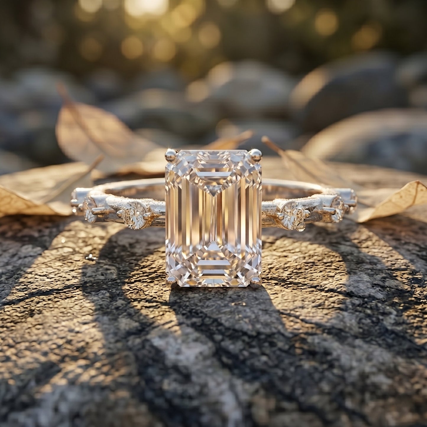 IGI Certified 3 Carat Emerald Cut Lab Grown Diamond Engagement Ring