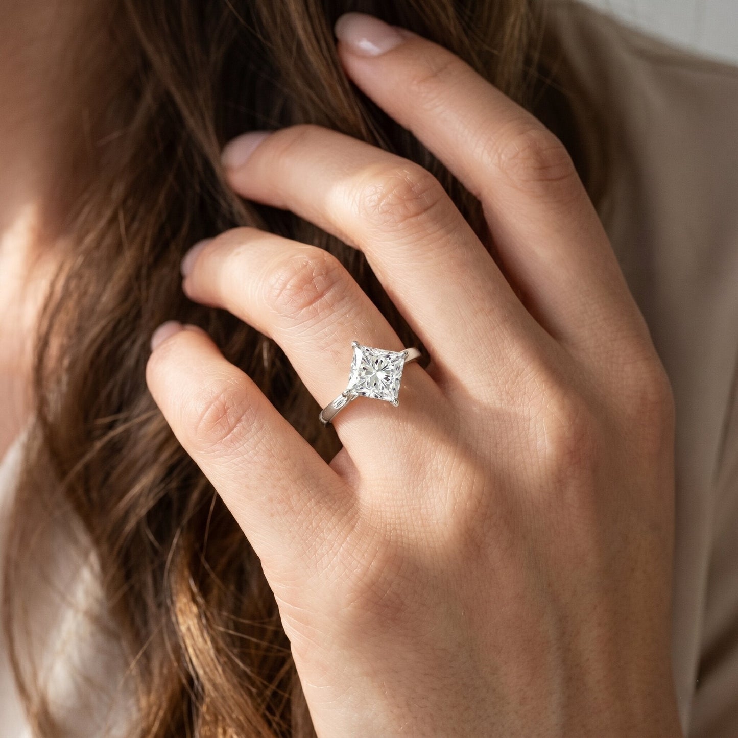 Solitaire 2 Carat Lab Grown Diamond Princess Cut Engagement Ring IGI Certified