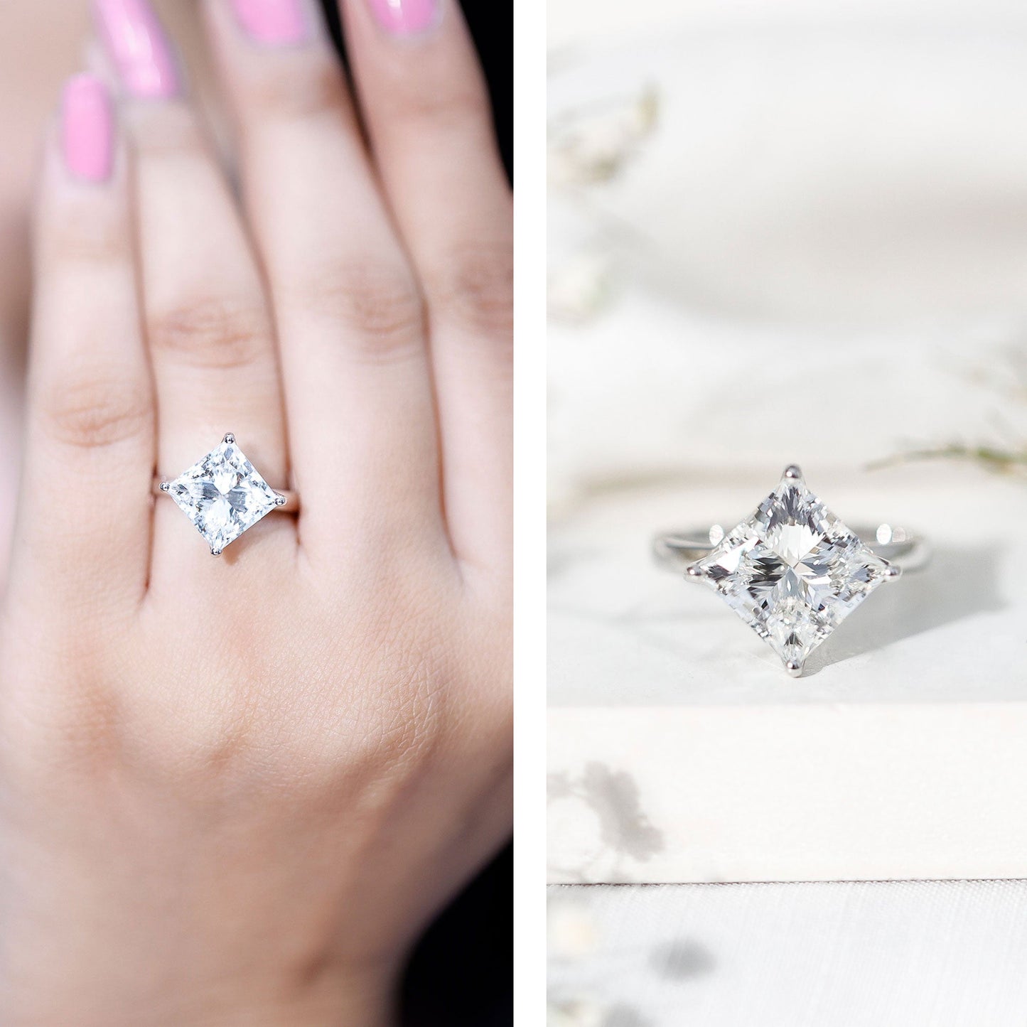 Solitaire 5 Carat Princess Cut Lab Grown Diamond Huge Engagement Ring with IGI Certificate