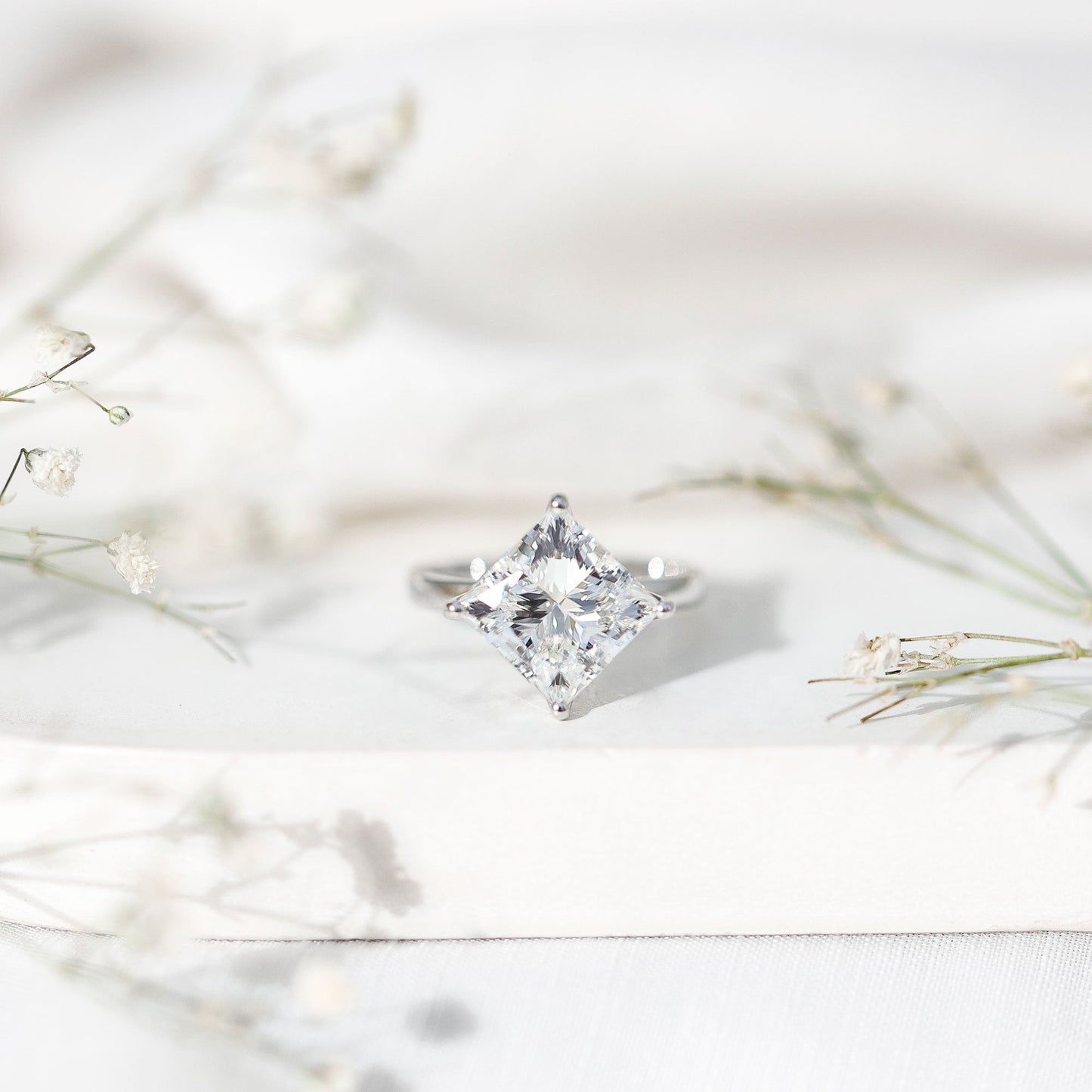 Solitaire 5 Carat Princess Cut Lab Grown Diamond Huge Engagement Ring with IGI Certificate