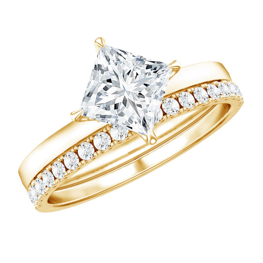 IGI Certified 2 Carat Lab Grown Diamond Princess Cut Bridal Ring Set for Her