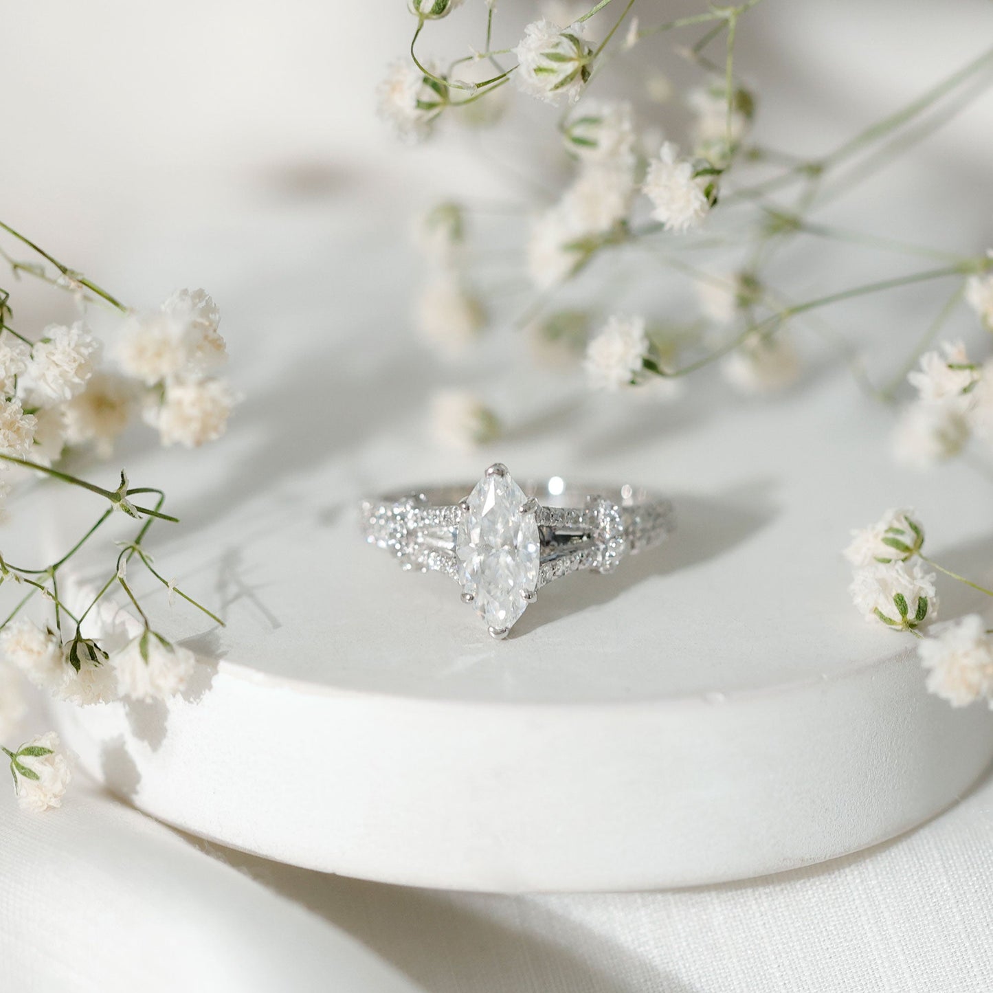 1 Carat Marquise Cut Lab Grown Diamond Split Shank Engagement Ring with IGI Certificate