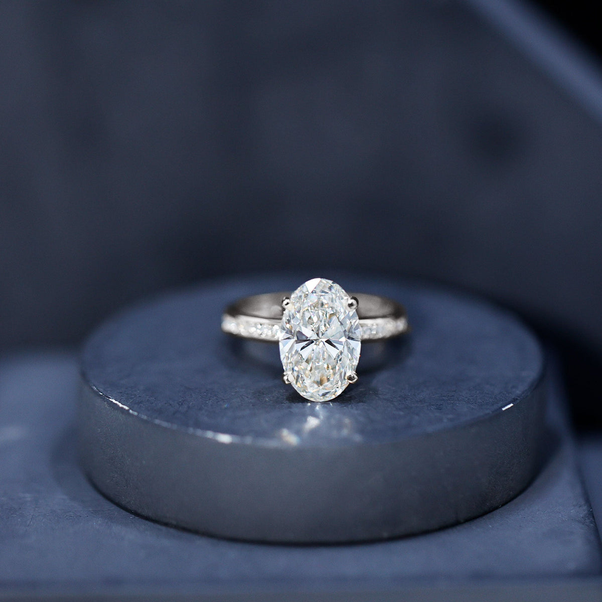 4 Carat Oval Shaped Lab Grown Diamond Huge Engagement Ring with IGI Certificate