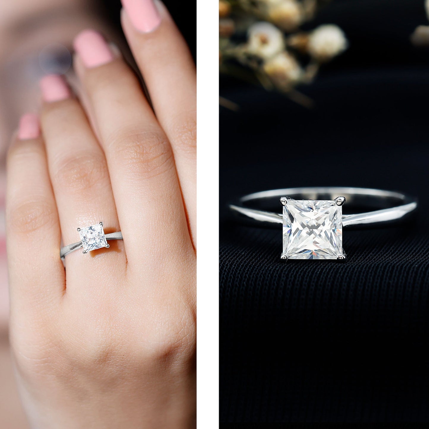 Solitaire 1 Carat Princess Cut Lab Grown Diamond Engagement Ring with IGI Certificate