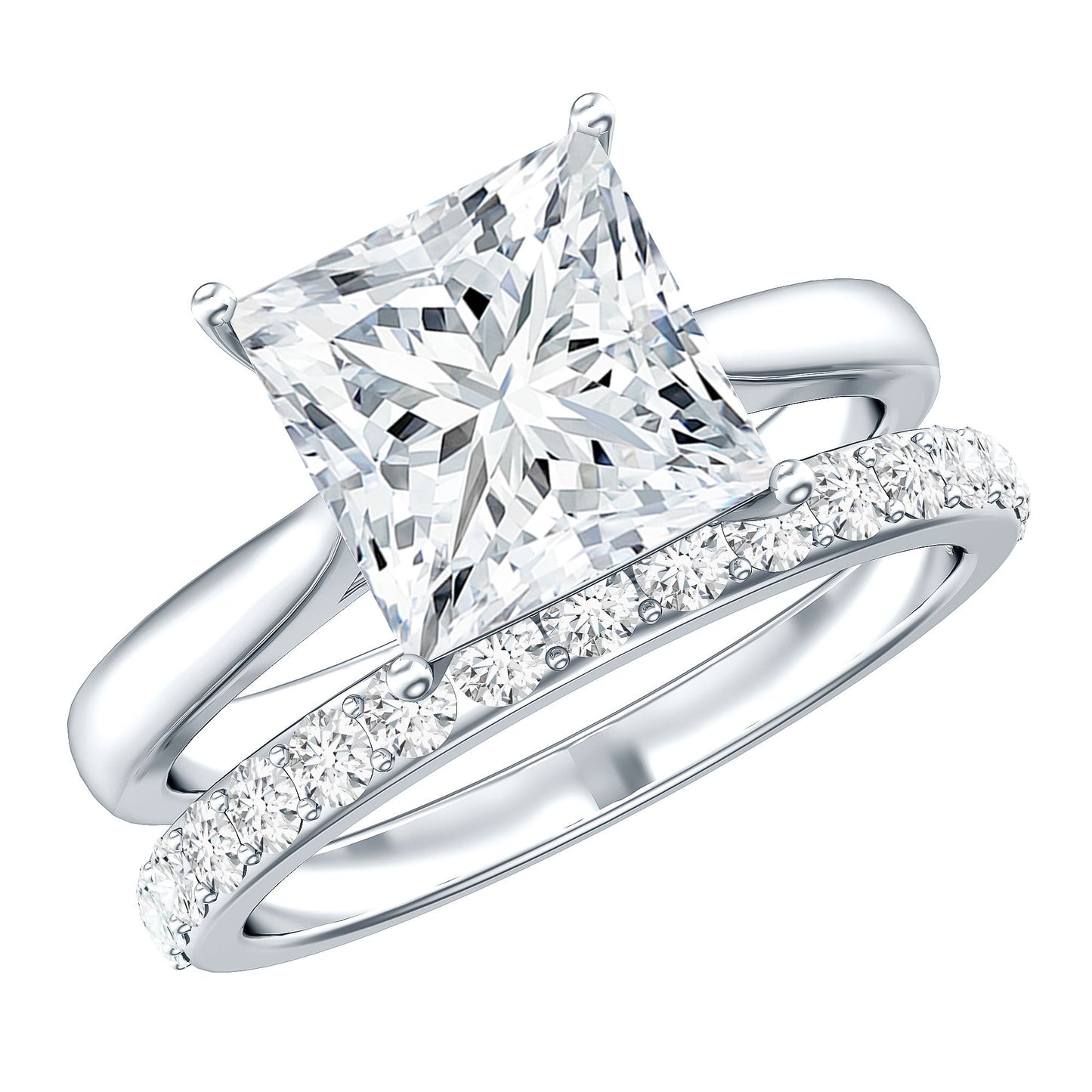 IGI Certified 2 Carat Lab Grown Diamond Princess Cut Engagement Ring With Wedding Band
