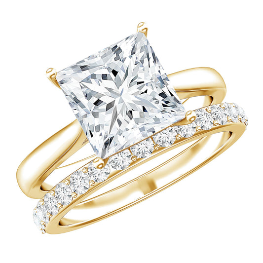 IGI Certified 3 Carat Lab Grown Diamond Princess Cut Wedding Ring Set for Women