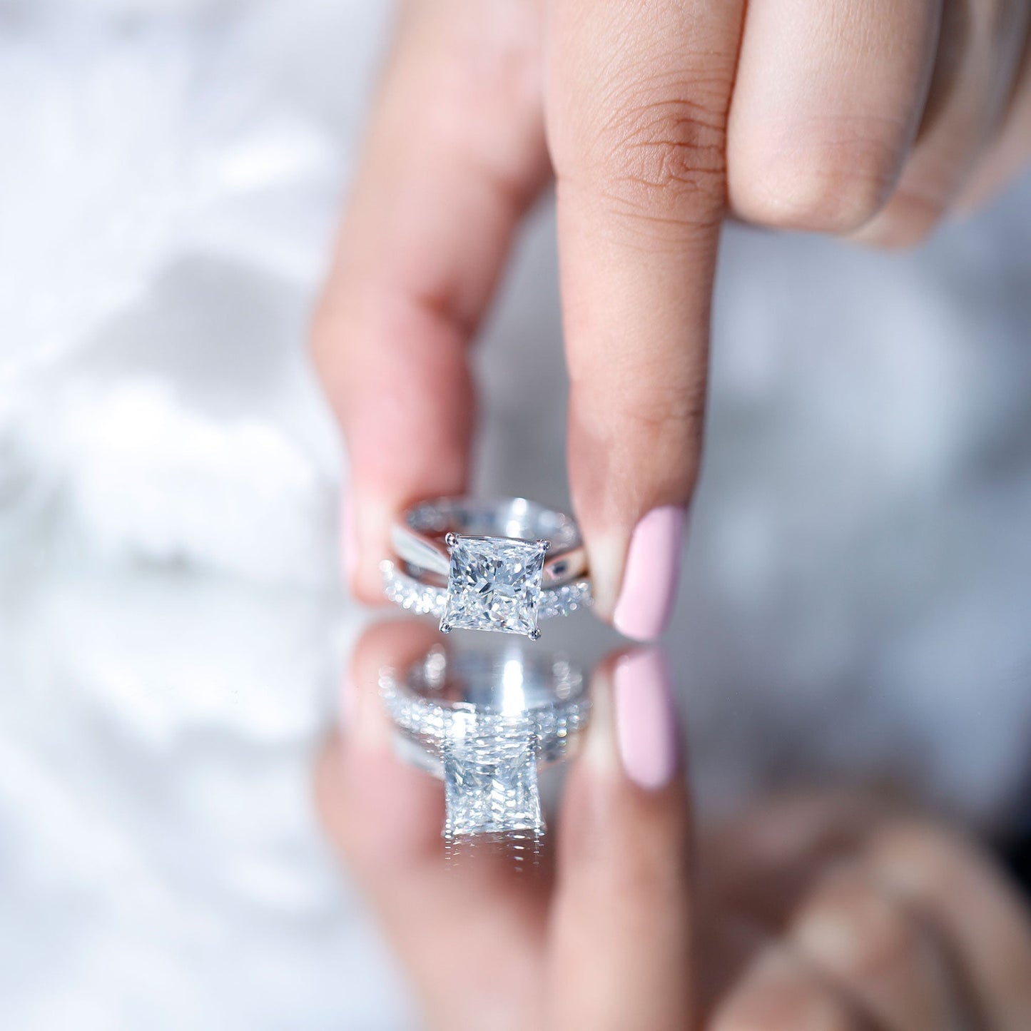 IGI Certified 4 Carat Princess Cut Lab Grown Diamond Solitaire Wedding Ring Set