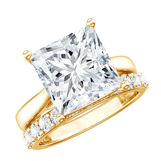 IGI Certified 4 Carat Princess Cut Lab Grown Diamond Solitaire Wedding Ring Set