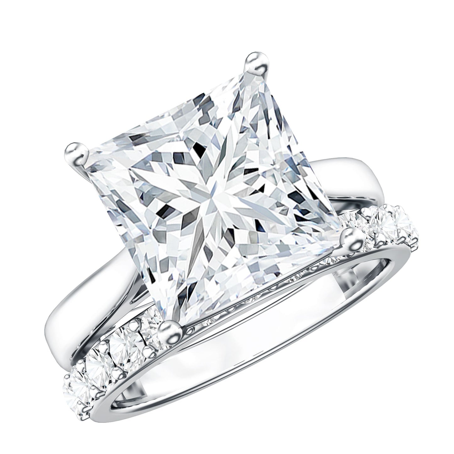 5 Carat Huge Lab Grown Diamond Princess Cut Engagement Ring Set with IGI Certificate