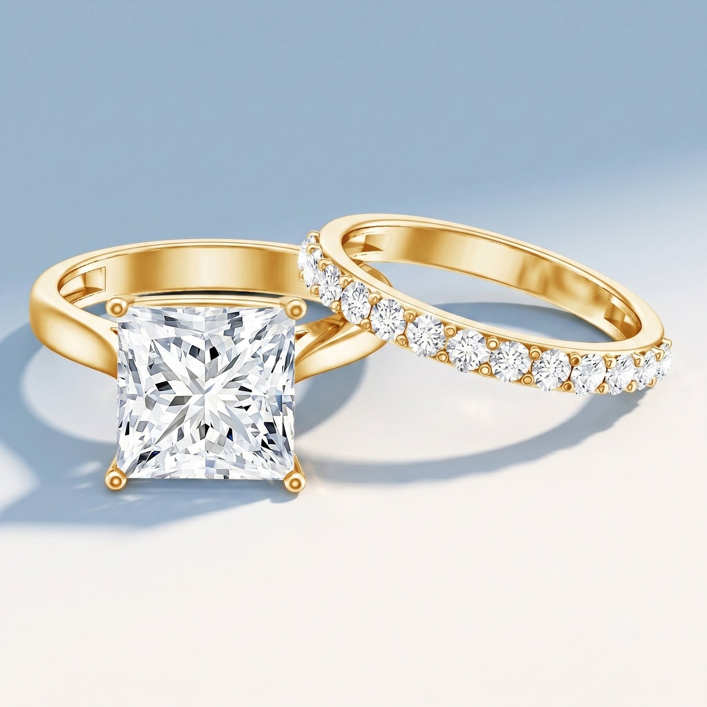 5 Carat Huge Lab Grown Diamond Princess Cut Engagement Ring Set with IGI Certificate