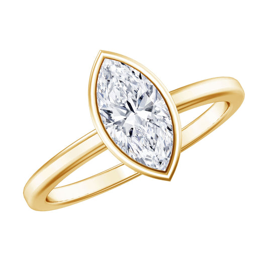 IGI Certified 1 Carat Marquise Lab Grown Diamond Engagement Ring in Bezel Setting