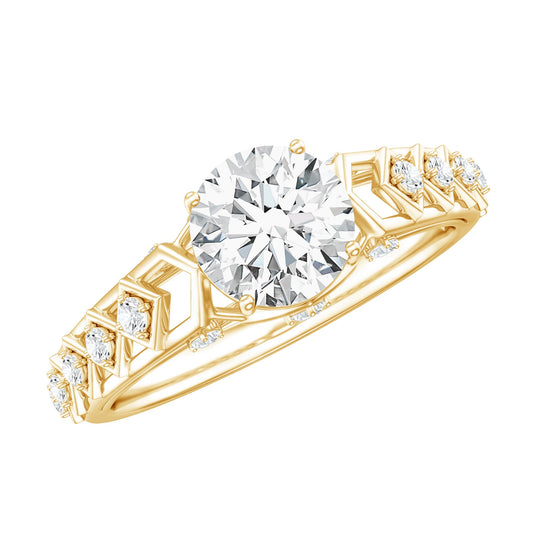 Round Cut Certified Moissanite Art Deco Engagement Ring