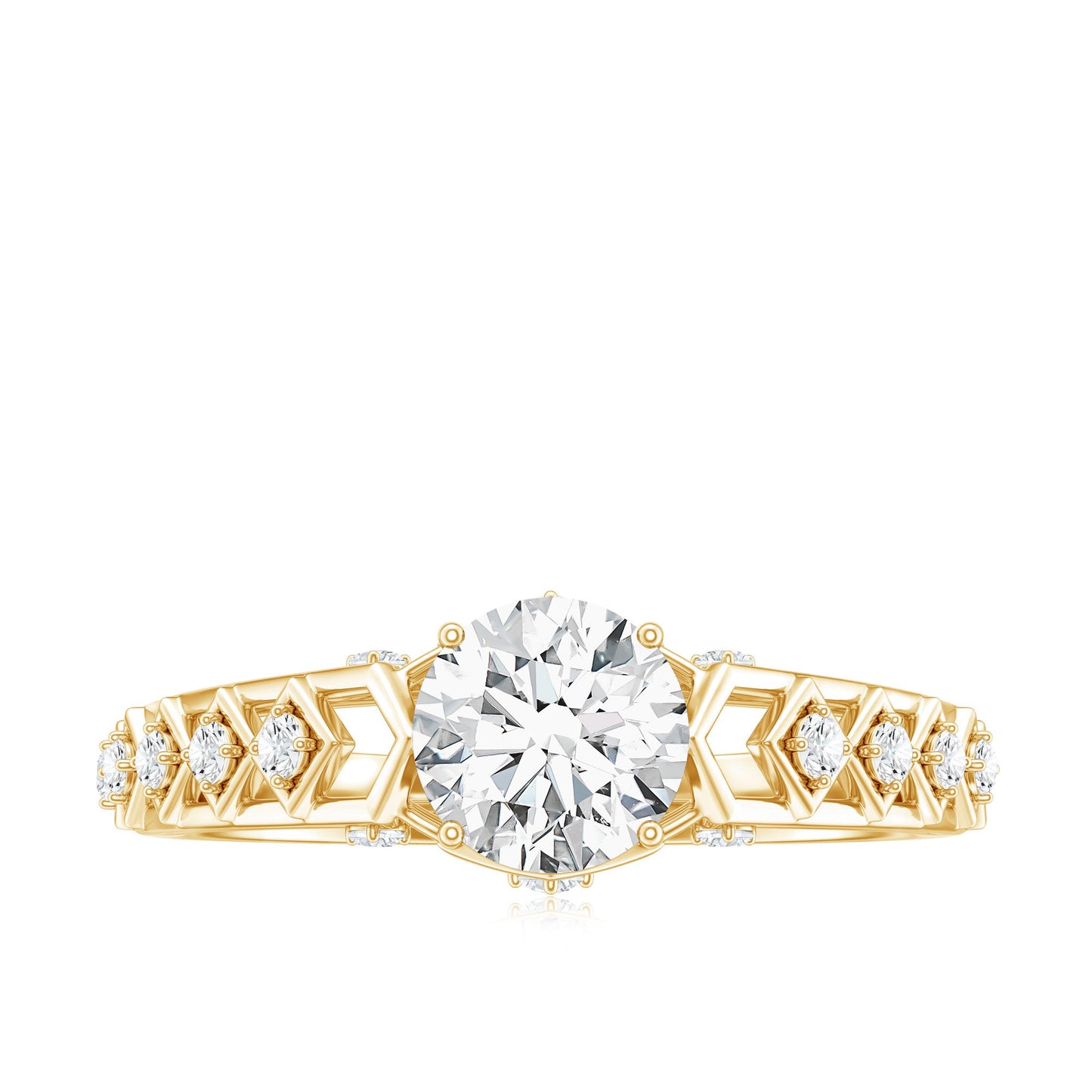 Round Cut Certified Moissanite Art Deco Engagement Ring