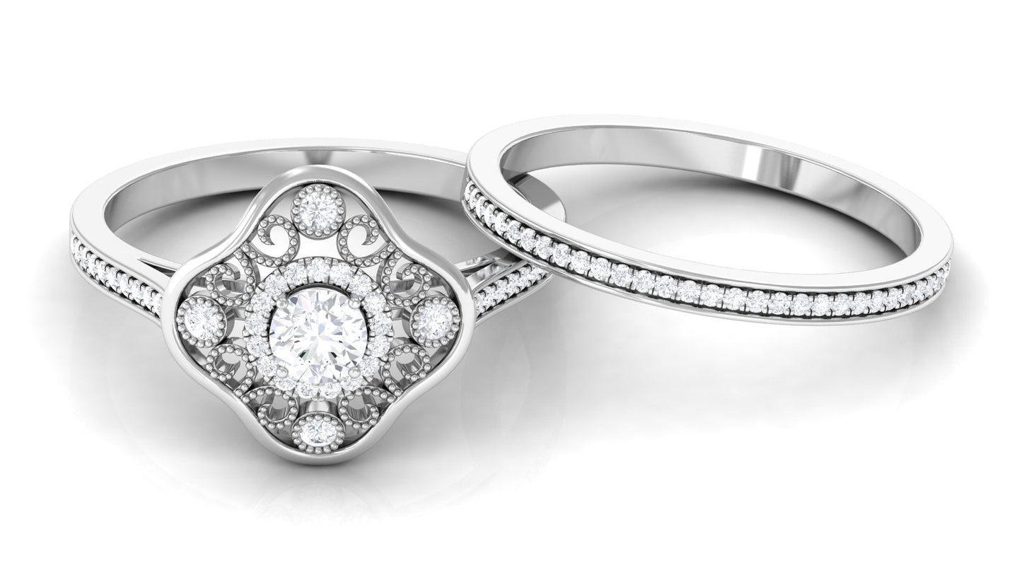 Vintage Looking Diamond Wedding Bridal Ring Set of 2
