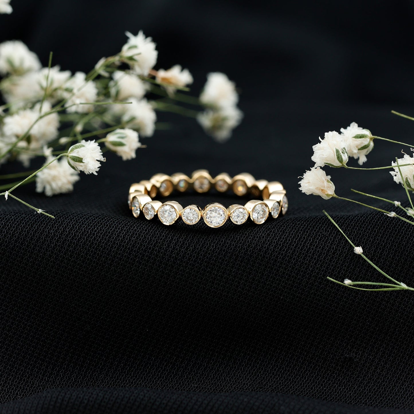 Round Cut Certified Moissanite Bezel Set Eternity Band