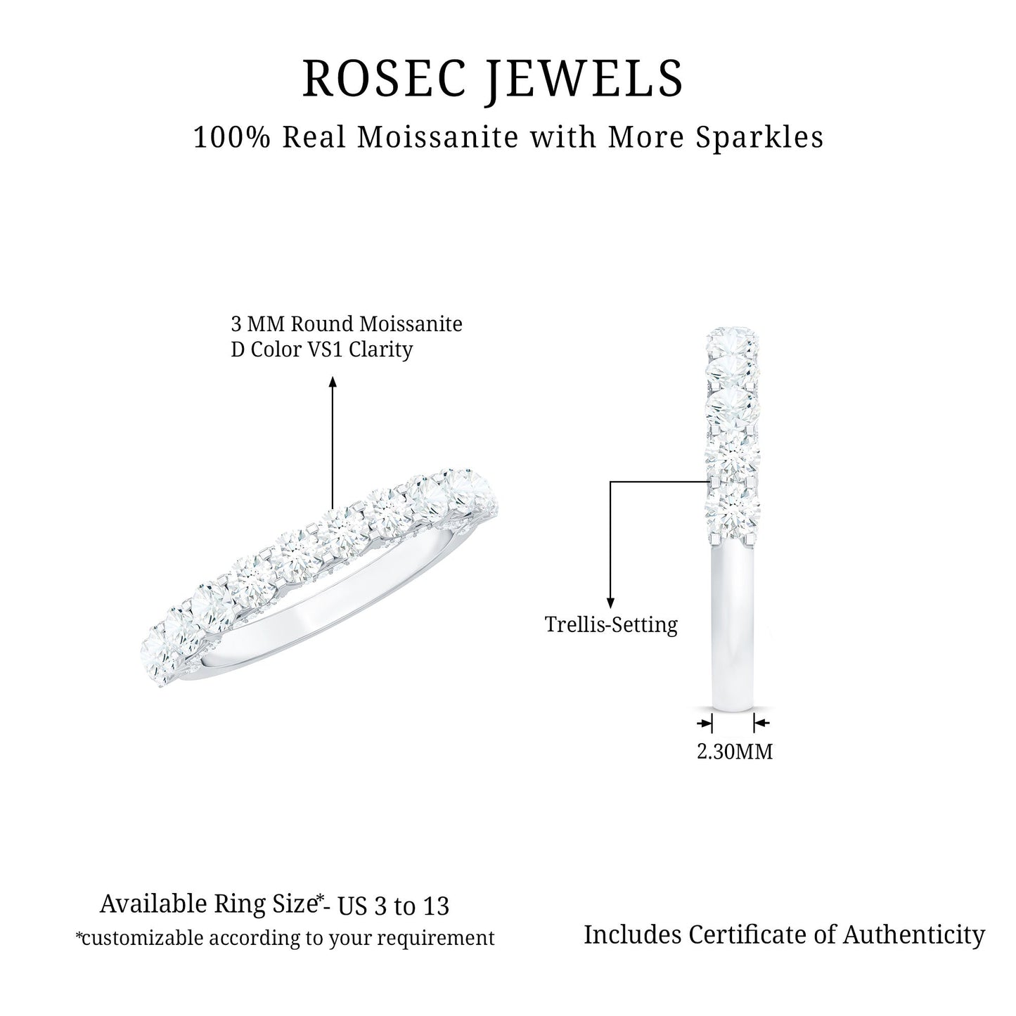 Trellis Set Moissanite Half Eternity Ring