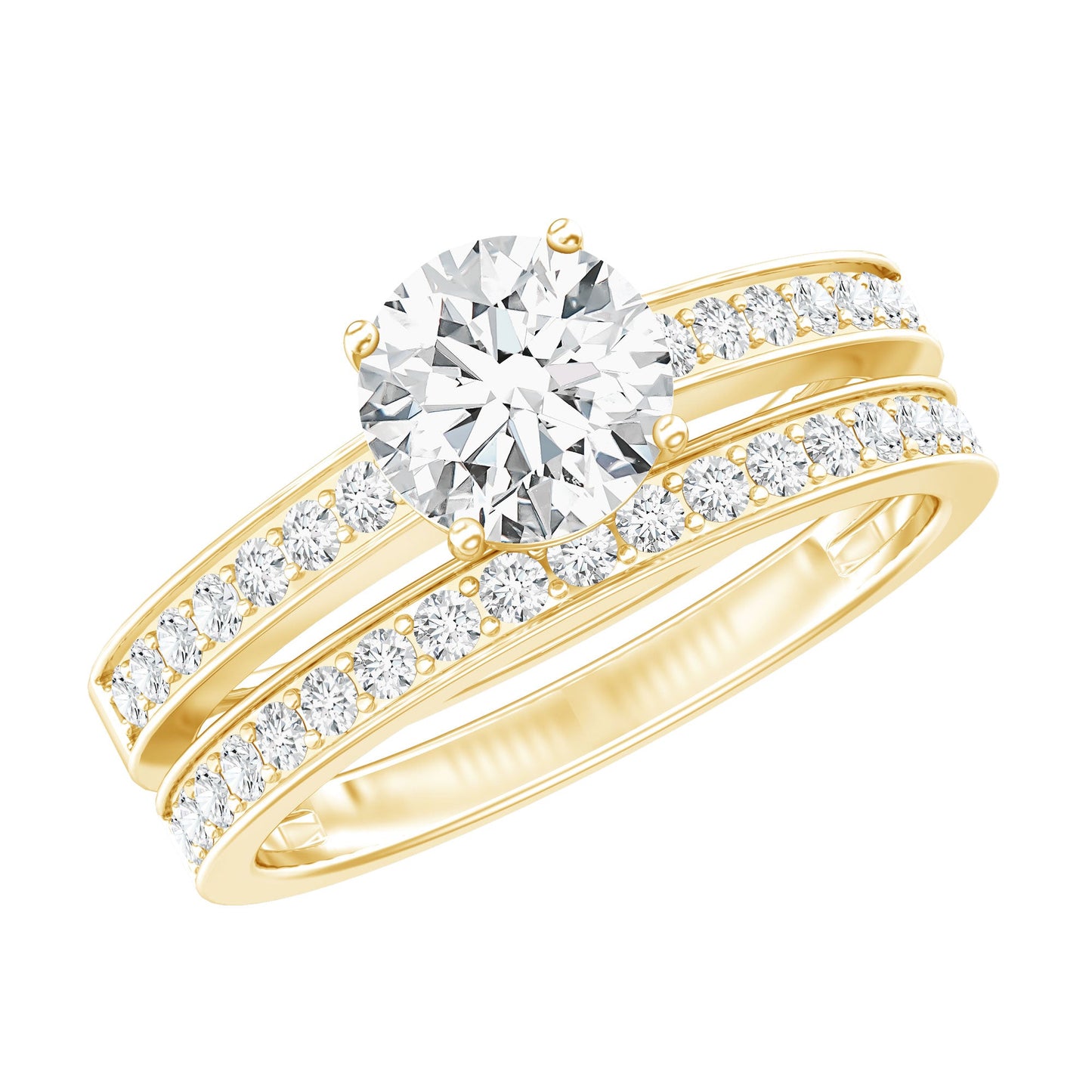 Brilliant Cut Moissanite Round Engagement Ring With Band