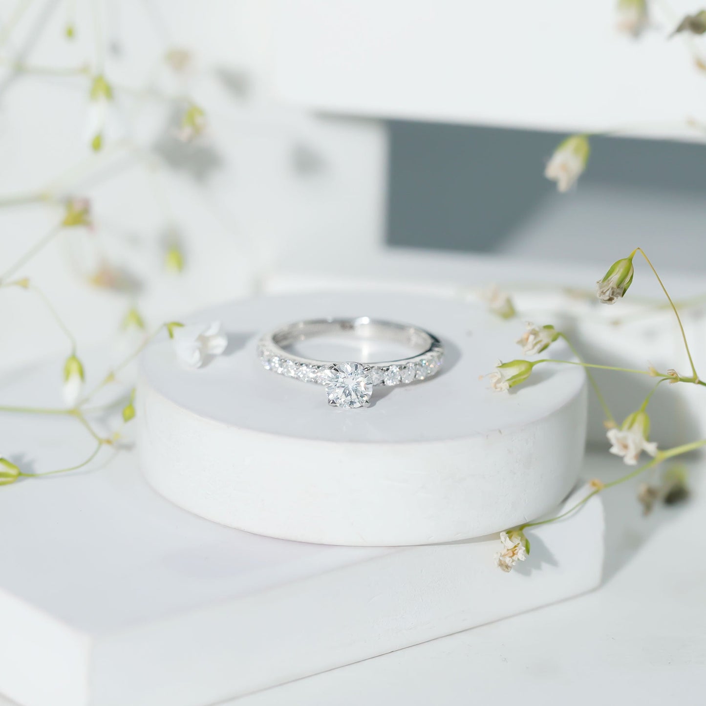 Certified 5 MM Moissanite Traditional Engagement Ring with Side Stones
