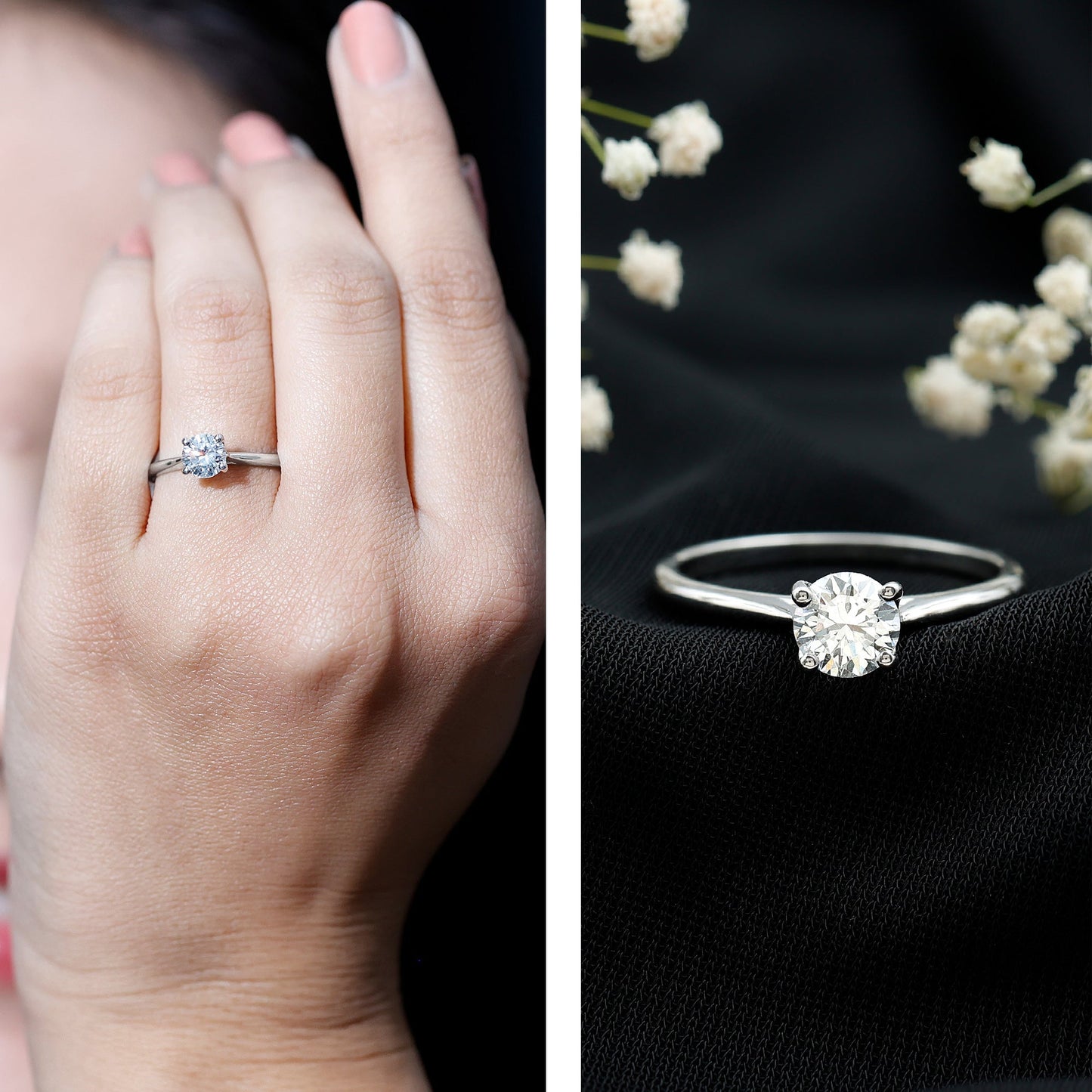 Solitaire Round Cut Moissanite Engagement Ring for Her