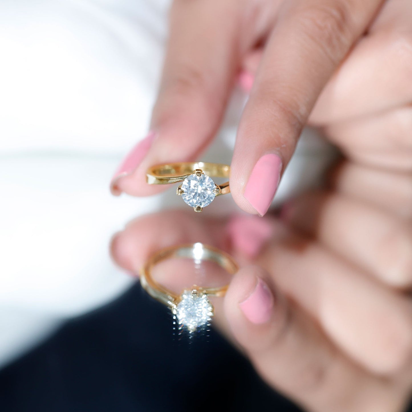 Certified Moissanite Solitaire Engagement Ring in Bypass Shank