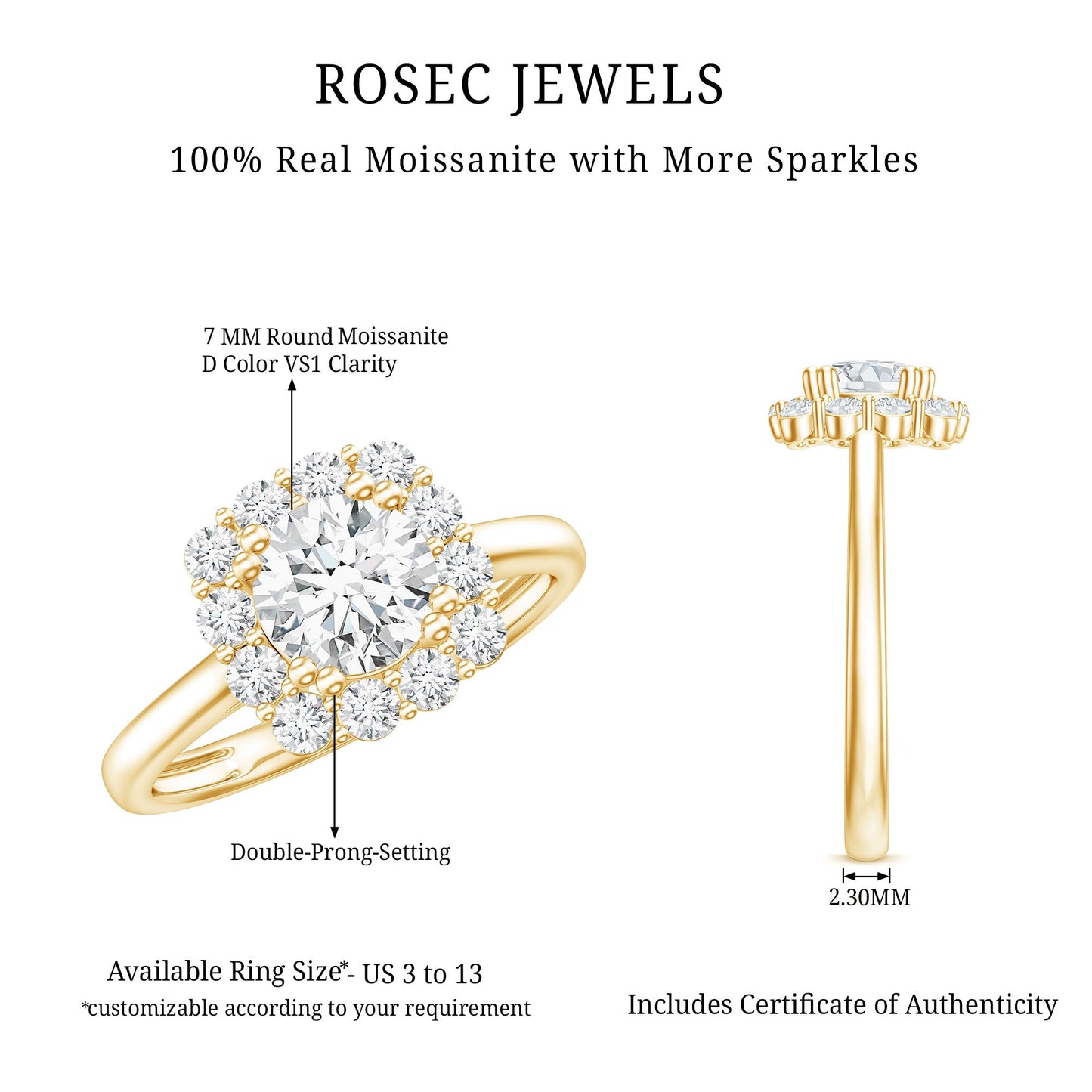 Classic Moissanite Halo Engagement Ring in Double Prong Setting